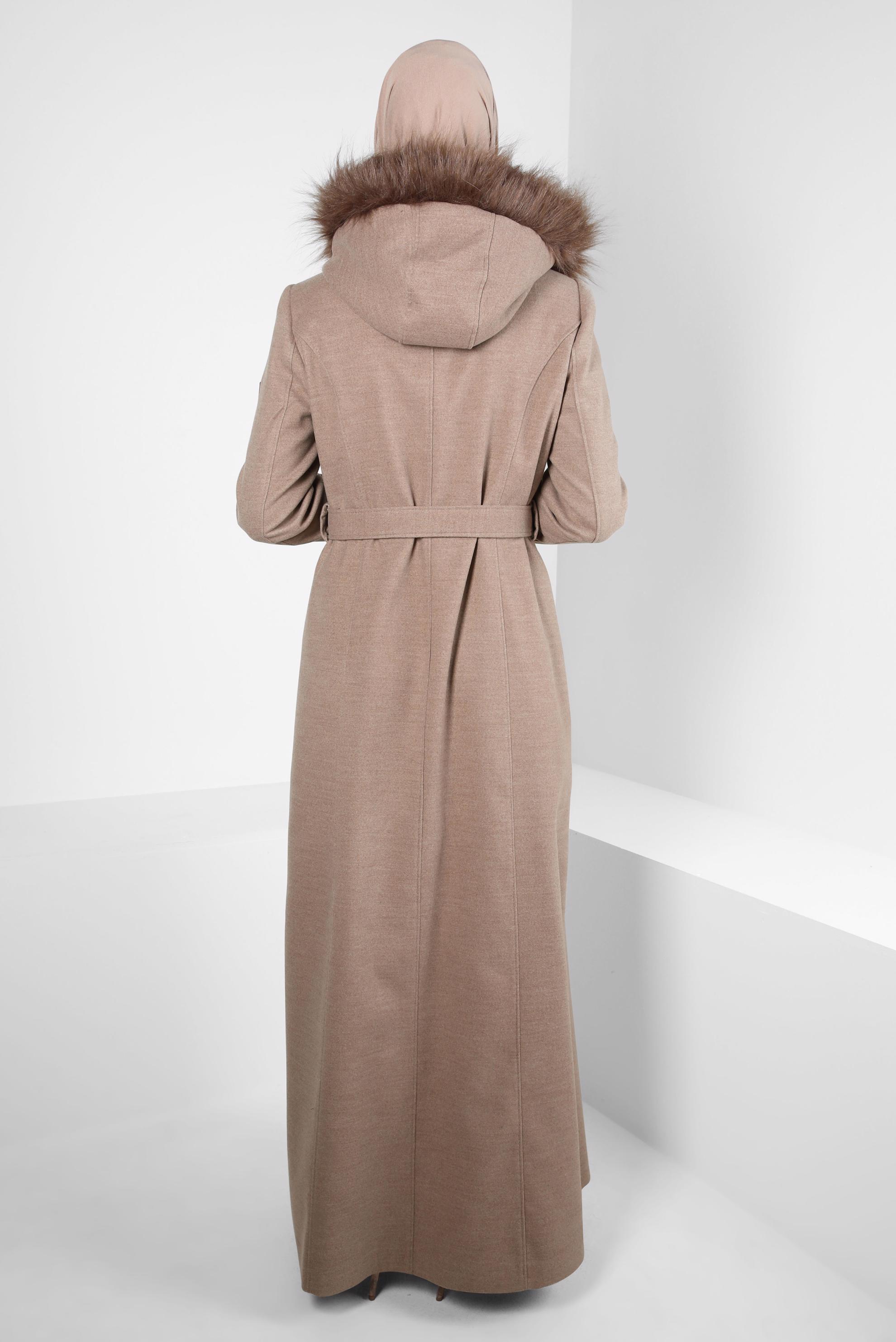 Vêtements hijab BRUN MANTEAU CEINTURE 90277