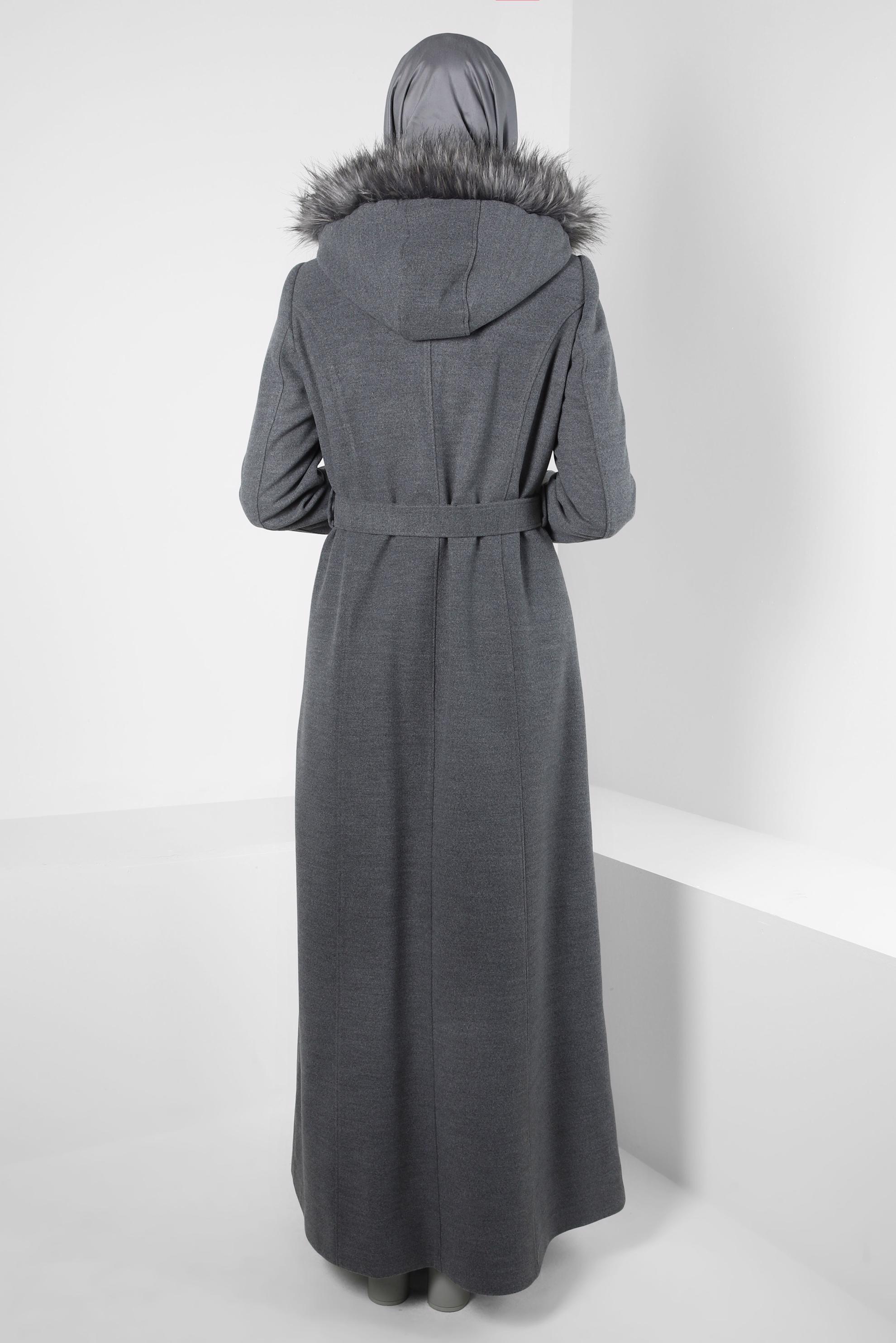 Tesettür giyim GRİ KEMERLİ MANTO 90277