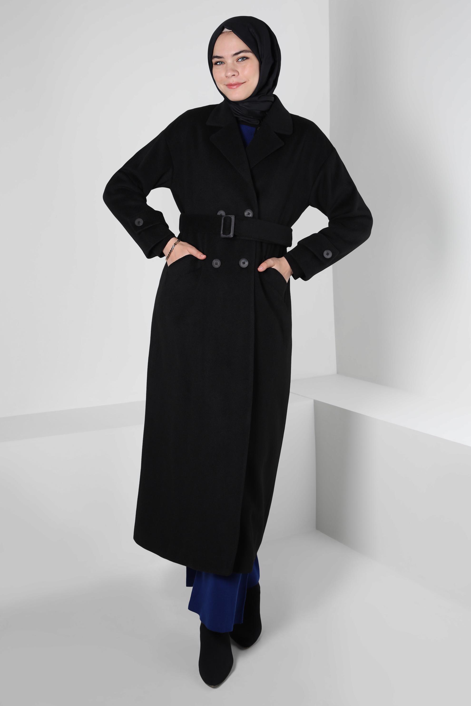 Vêtements hijab NOIR MANTEAU CEINTURE 90400