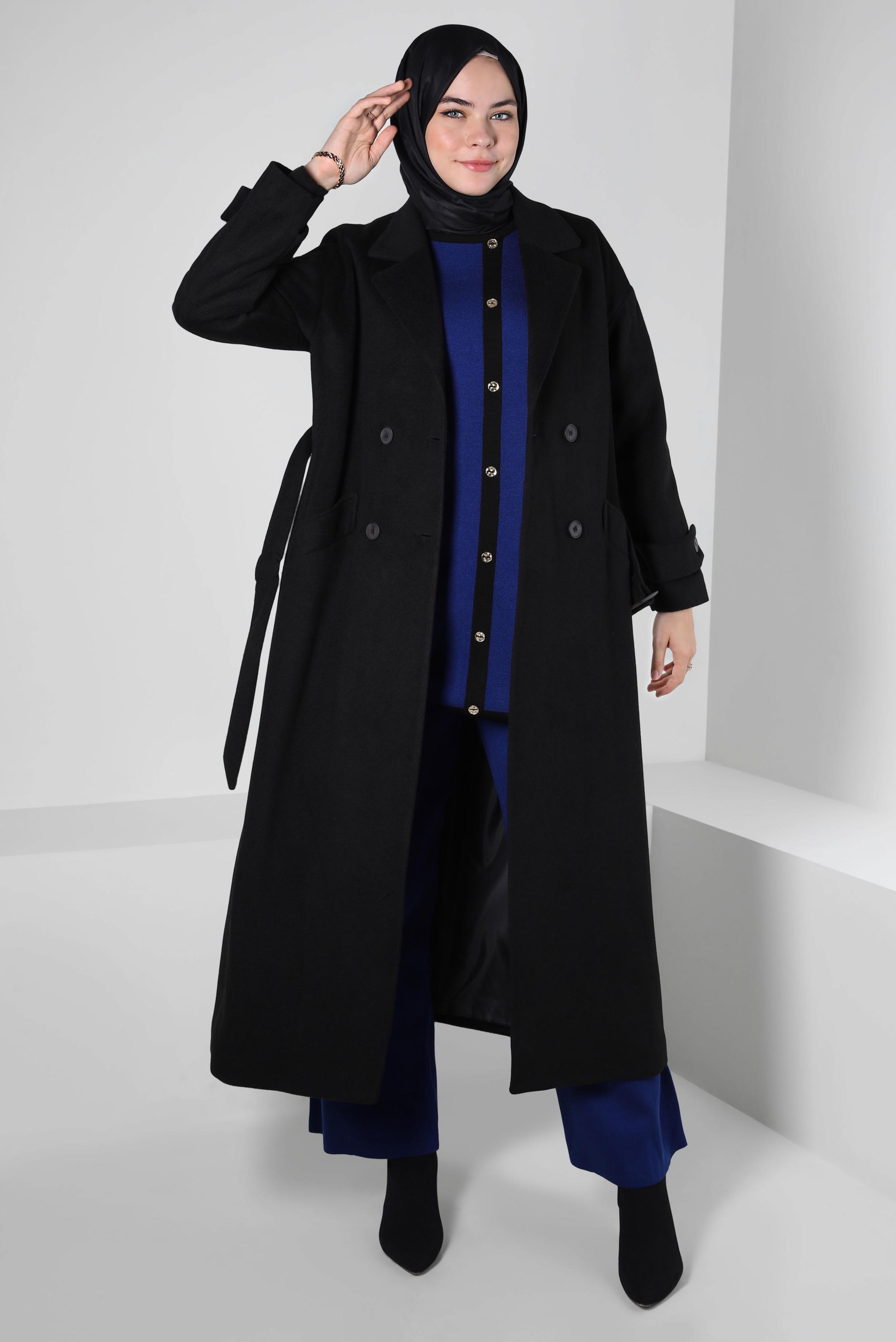 Vêtements hijab NOIR MANTEAU CEINTURE 90400