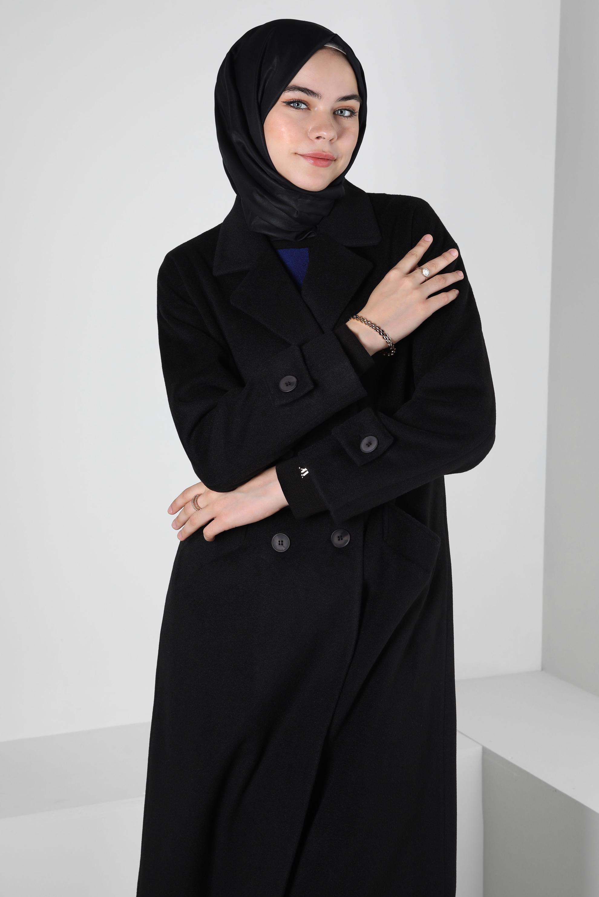 Vêtements hijab NOIR MANTEAU CEINTURE 90400