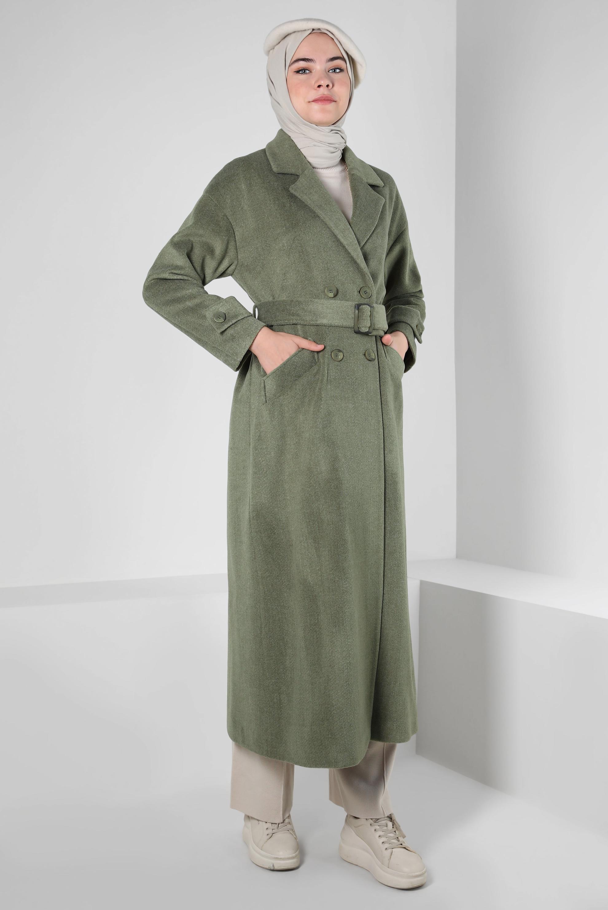 Vêtements hijab KAKI MANTEAU CEINTURE 90400
