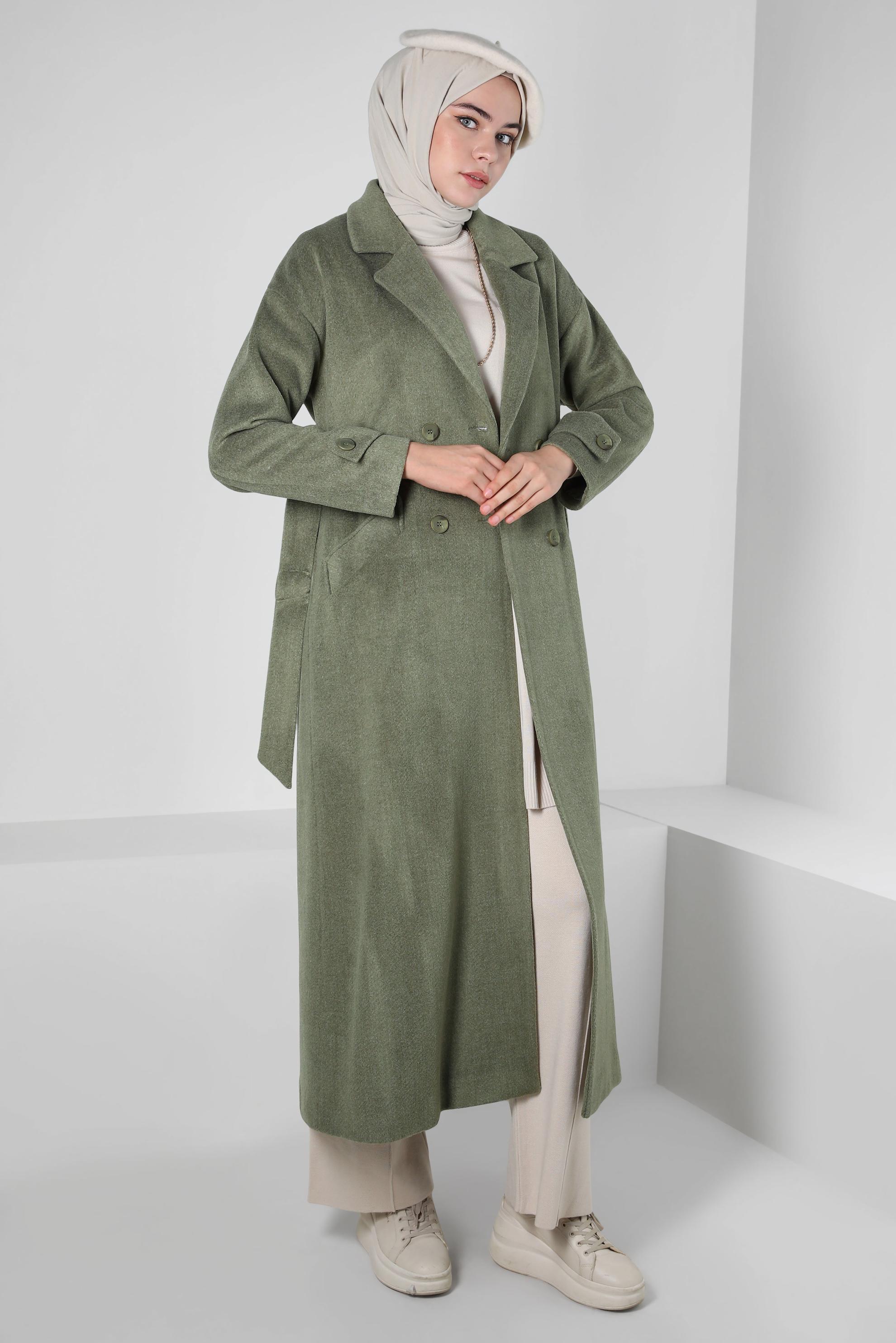 Vêtements hijab KAKI MANTEAU CEINTURE 90400