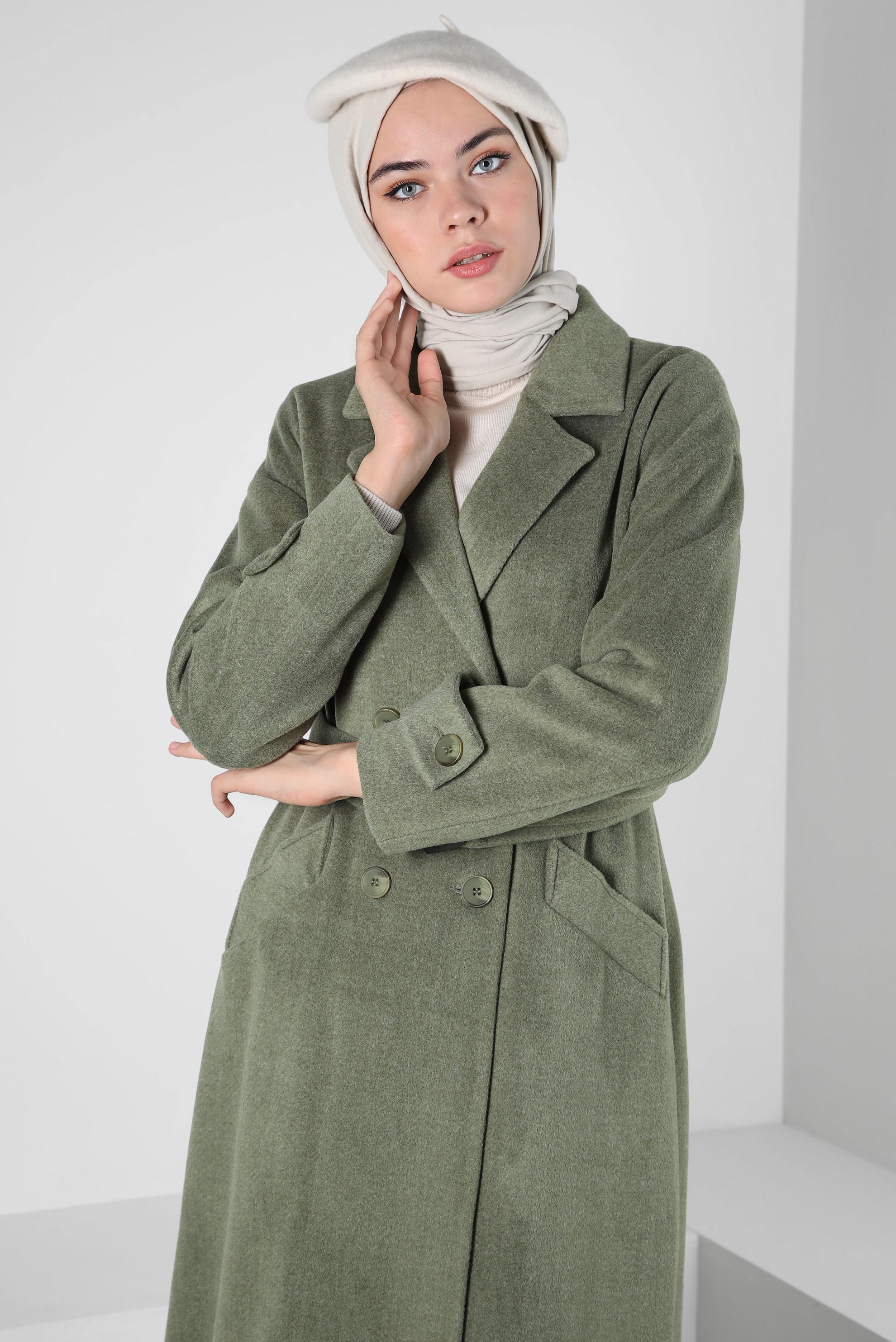 Vêtements hijab KAKI MANTEAU CEINTURE 90400