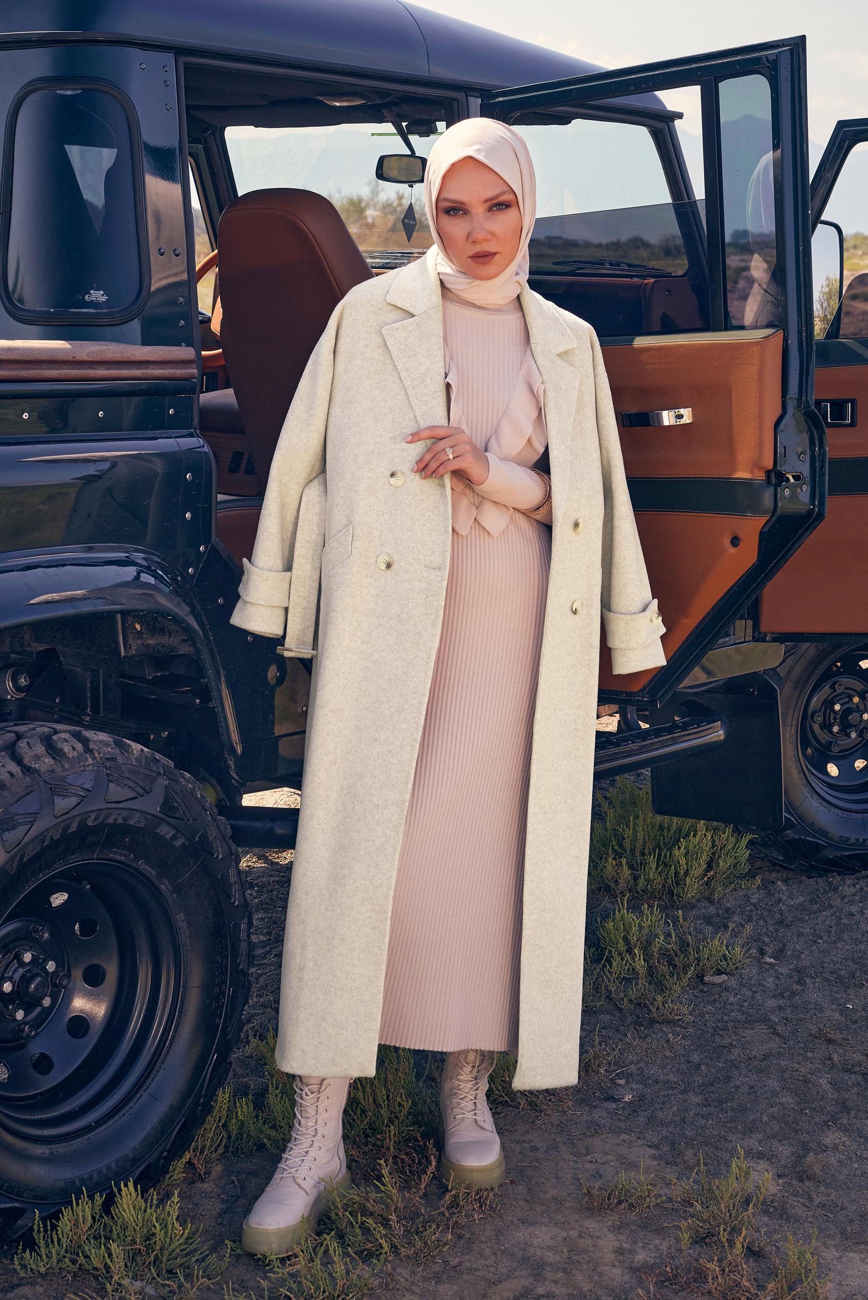 Vêtements hijab ÉCRUE MANTEAU CEINTURE 90400