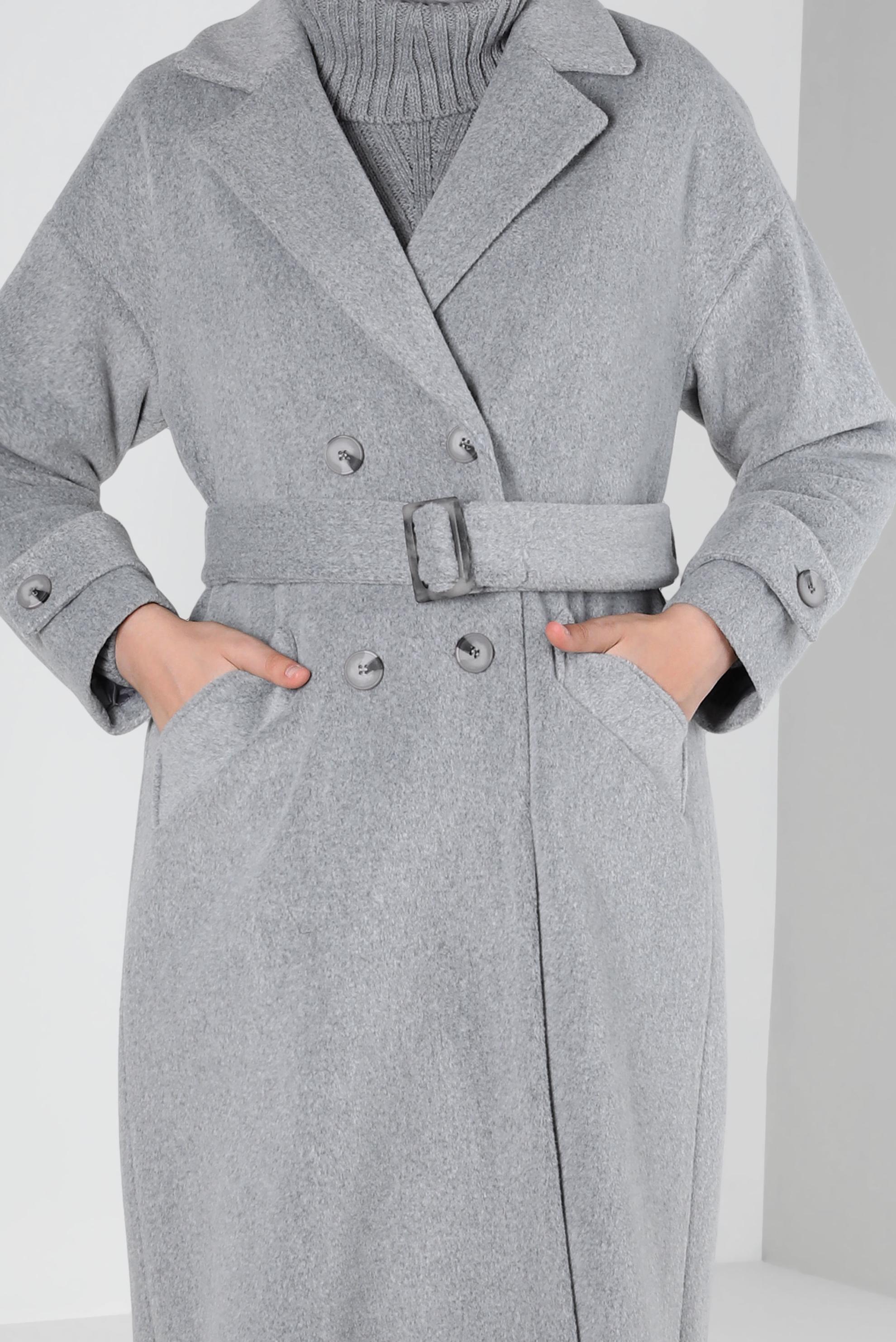 Tesettür giyim GRİ KEMERLİ MANTO 90400