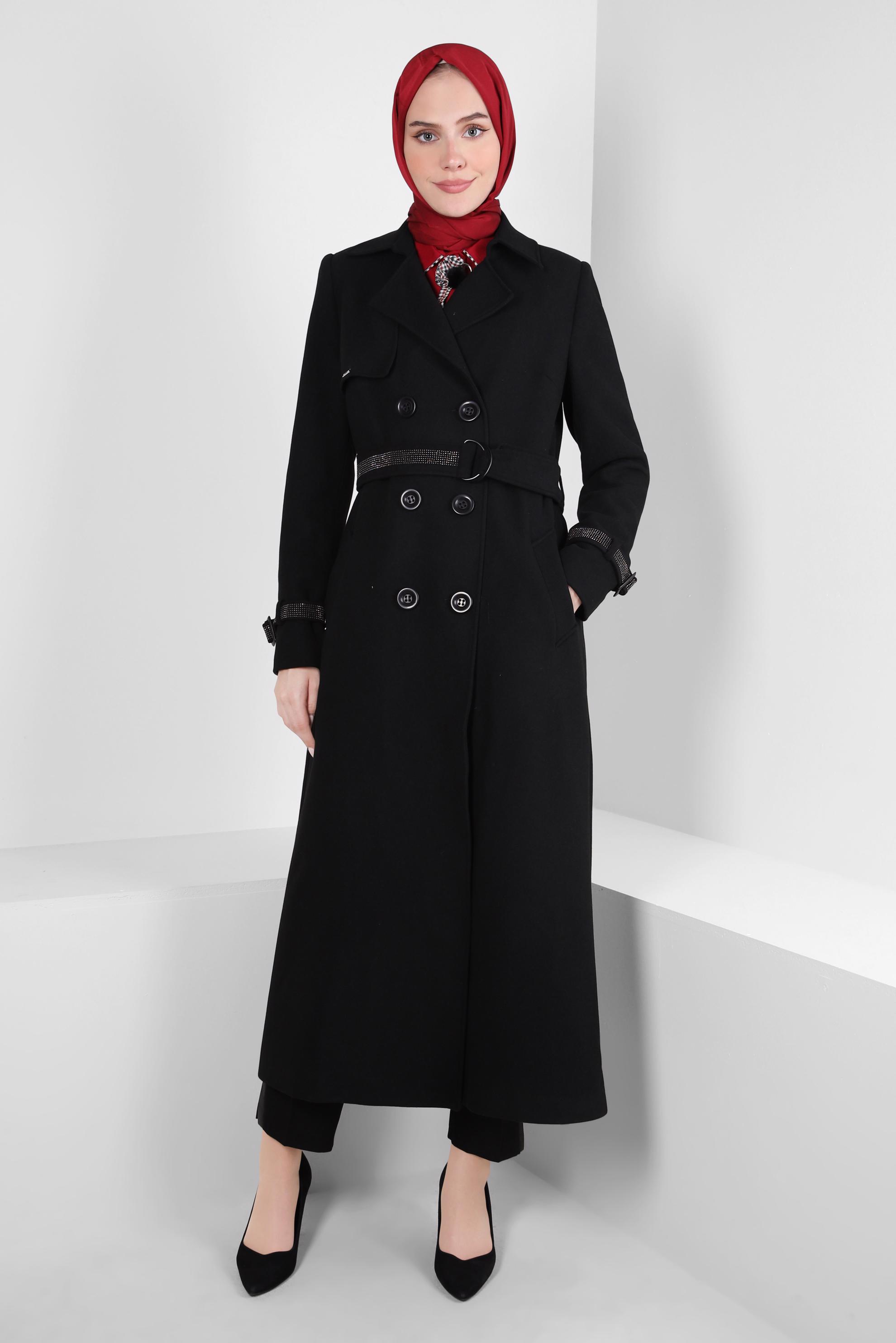 Hijab clothing BLACK BELTED OVERCOAT 90408