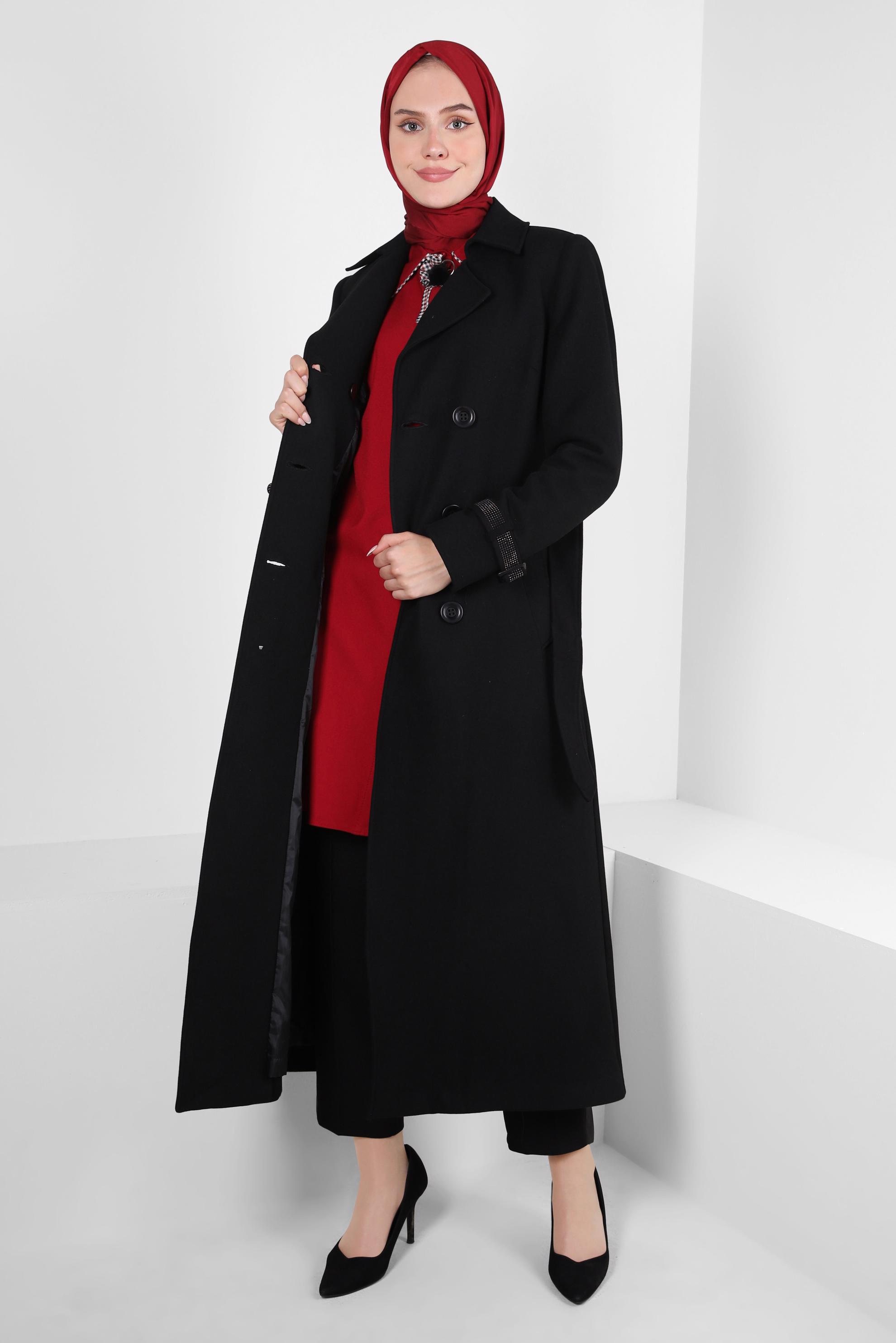 Hijab clothing BLACK BELTED OVERCOAT 90408
