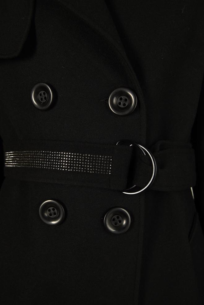 Tesettür giyim SİYAH TAŞLI KEMERLİ MANTO 90408 - ALVİNA