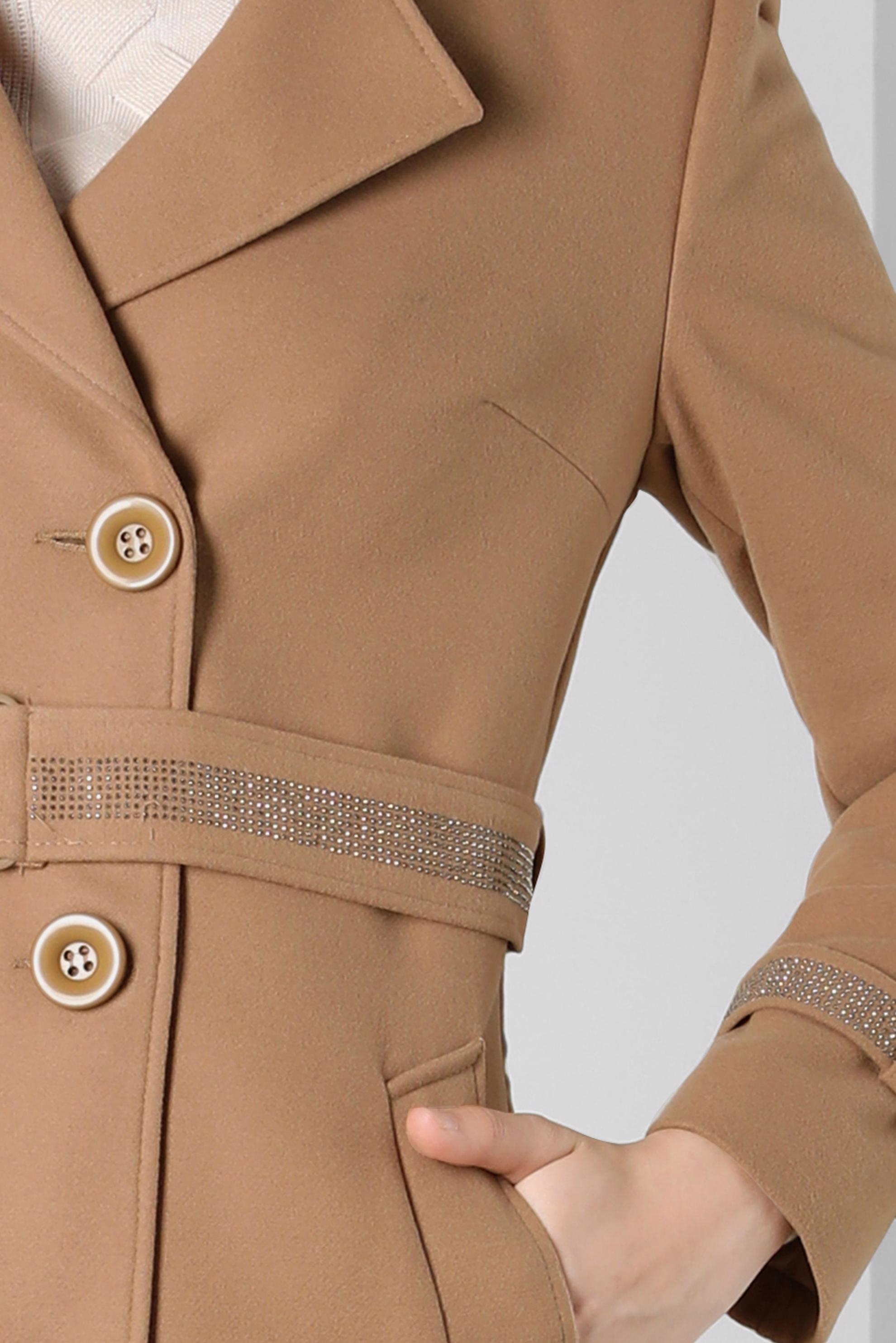 Tesettür giyim KAHVE TAŞLI KEMERLİ MANTO 90408