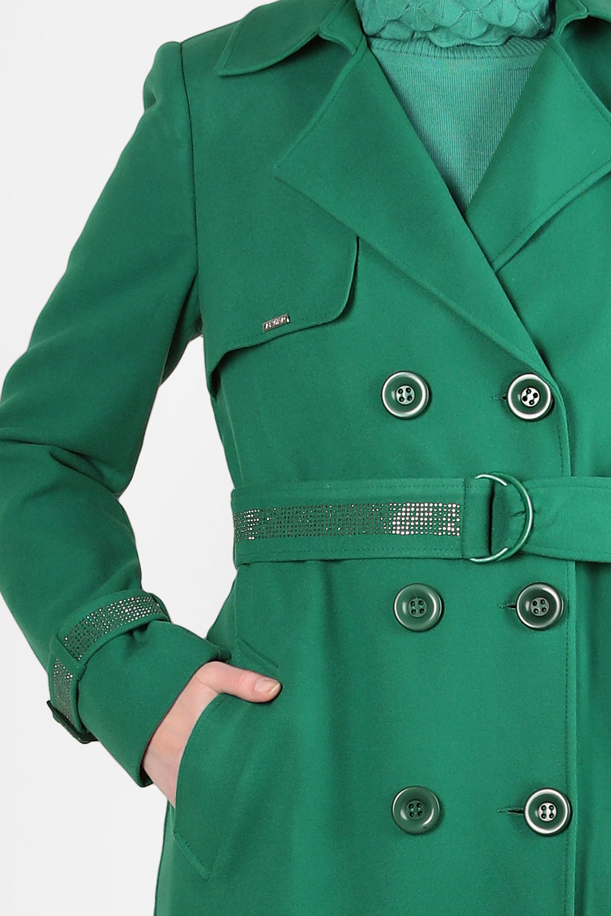 Tesettür giyim YEŞİL TAŞLI KEMERLİ MANTO 90408