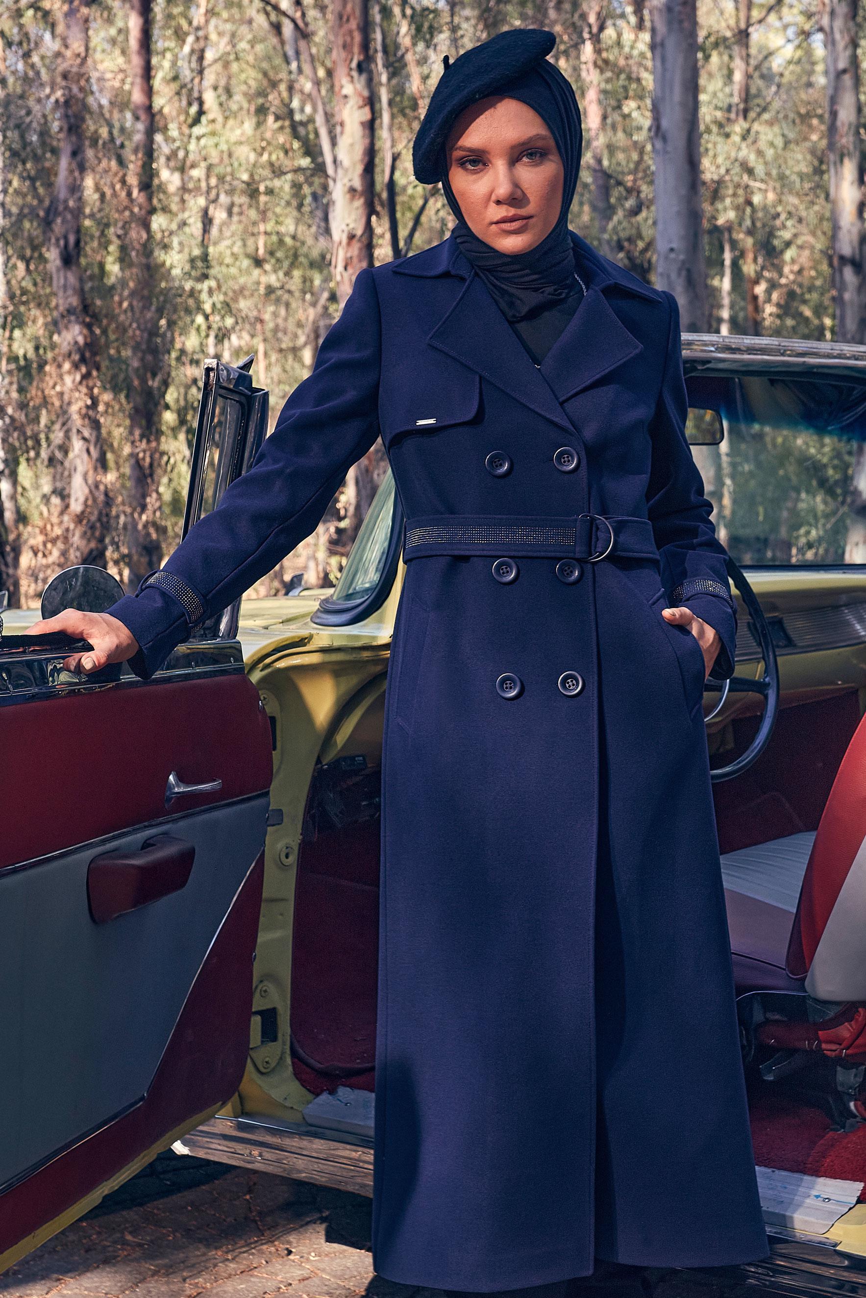 Hijab clothing BLUE BELTED OVERCOAT 90408