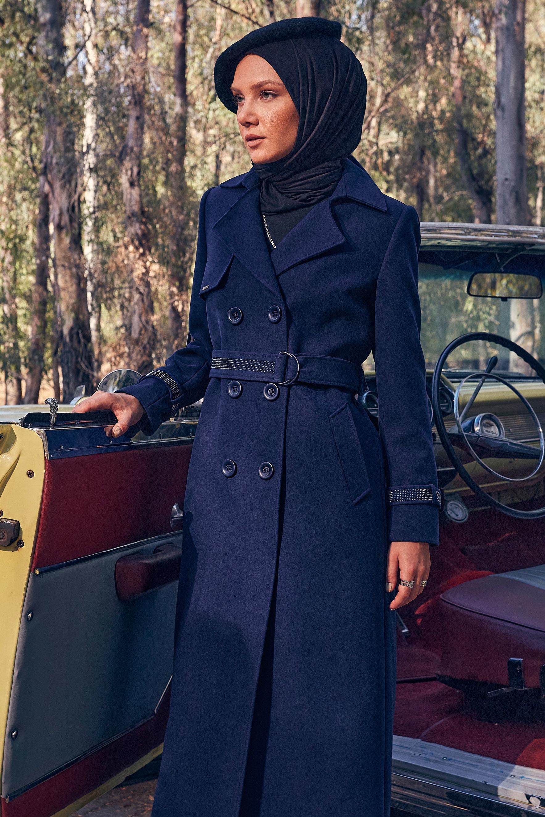 Hijab clothing BLUE BELTED OVERCOAT 90408