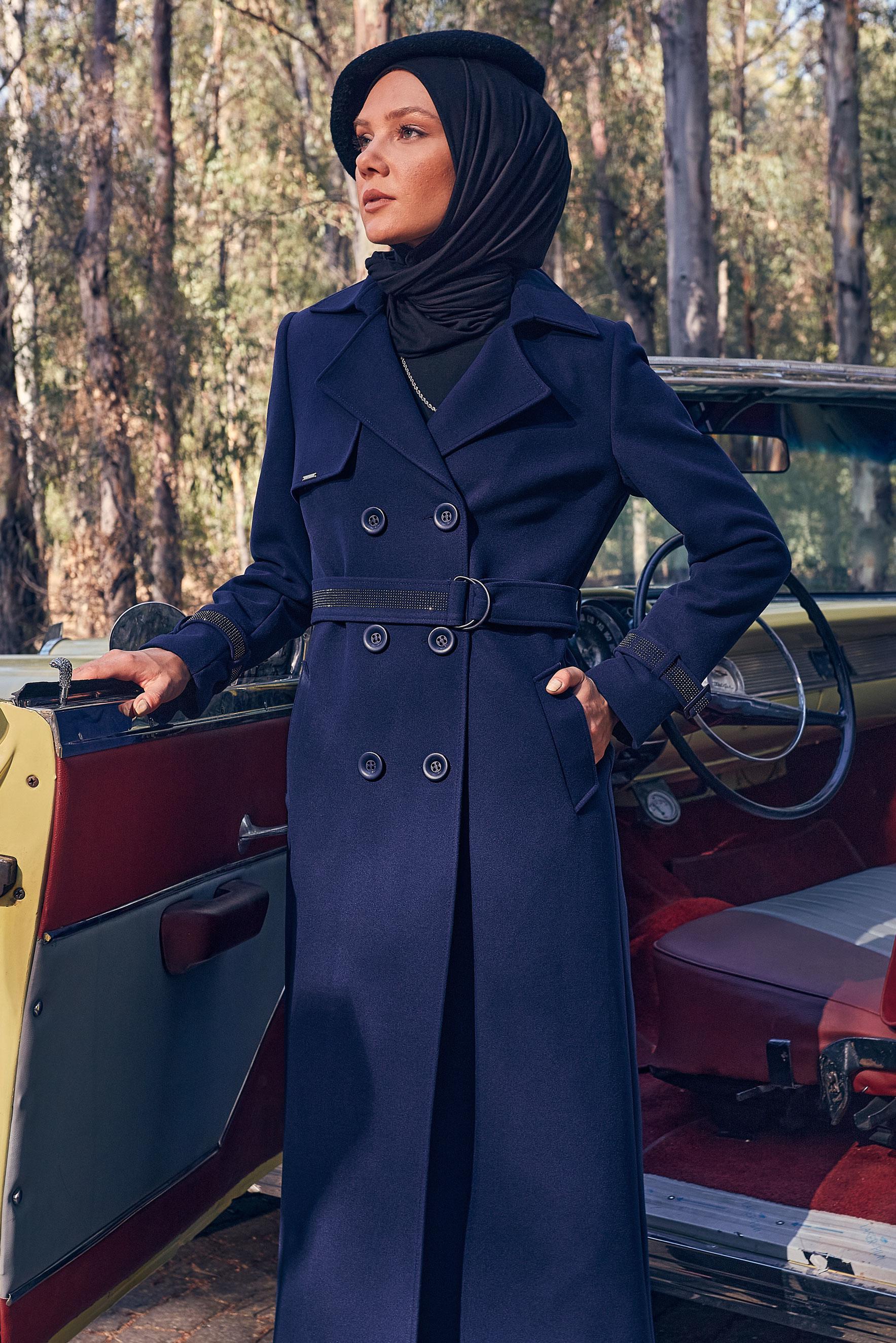 Hijab clothing BLUE BELTED OVERCOAT 90408