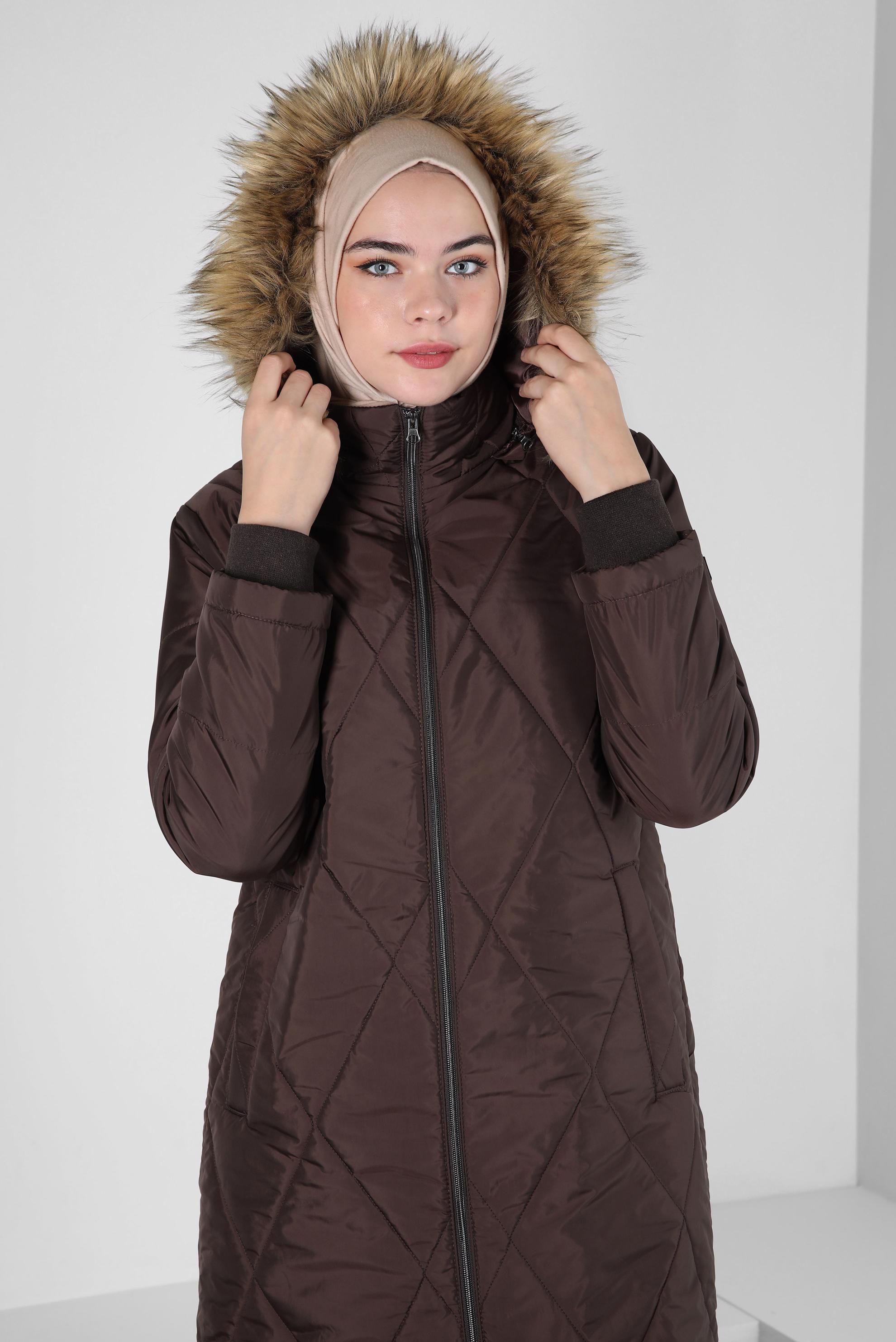 Vêtements hijab BRUN DOUDOUNE À CAPUCHE 90420