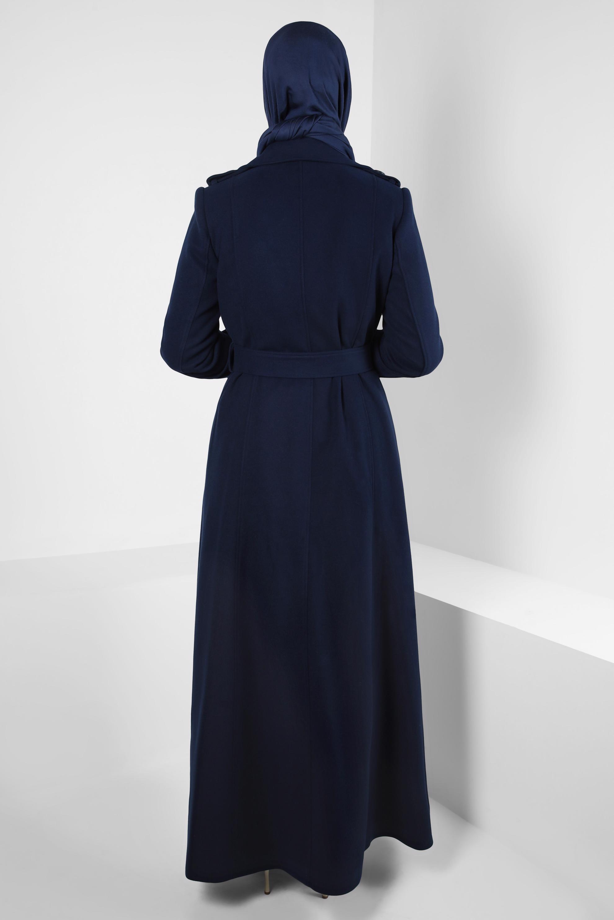 Vêtements hijab BLEU MARINE MANTEAU CEINTURE 90438