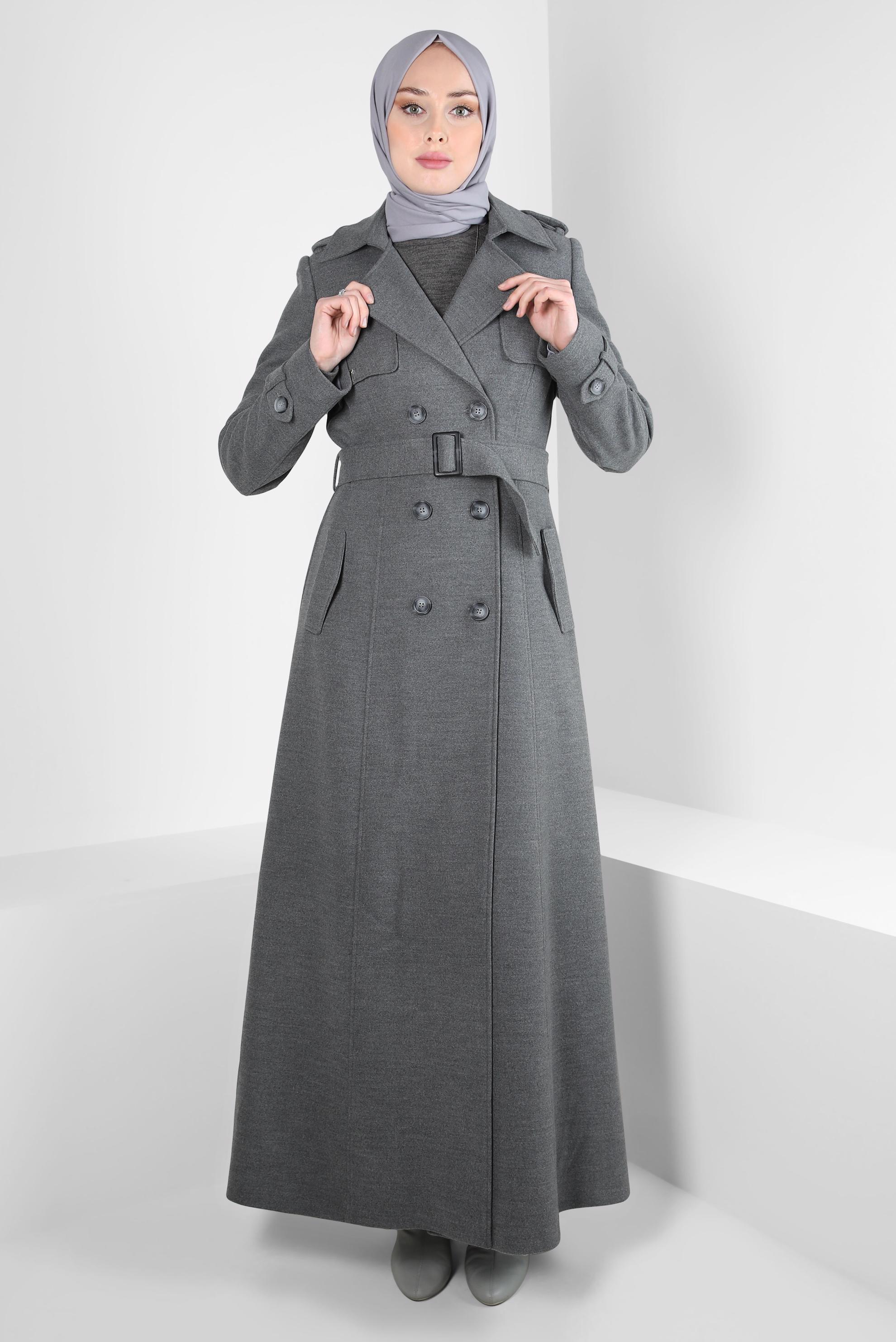 Vêtements hijab GRIS MANTEAU CEINTURE 90438