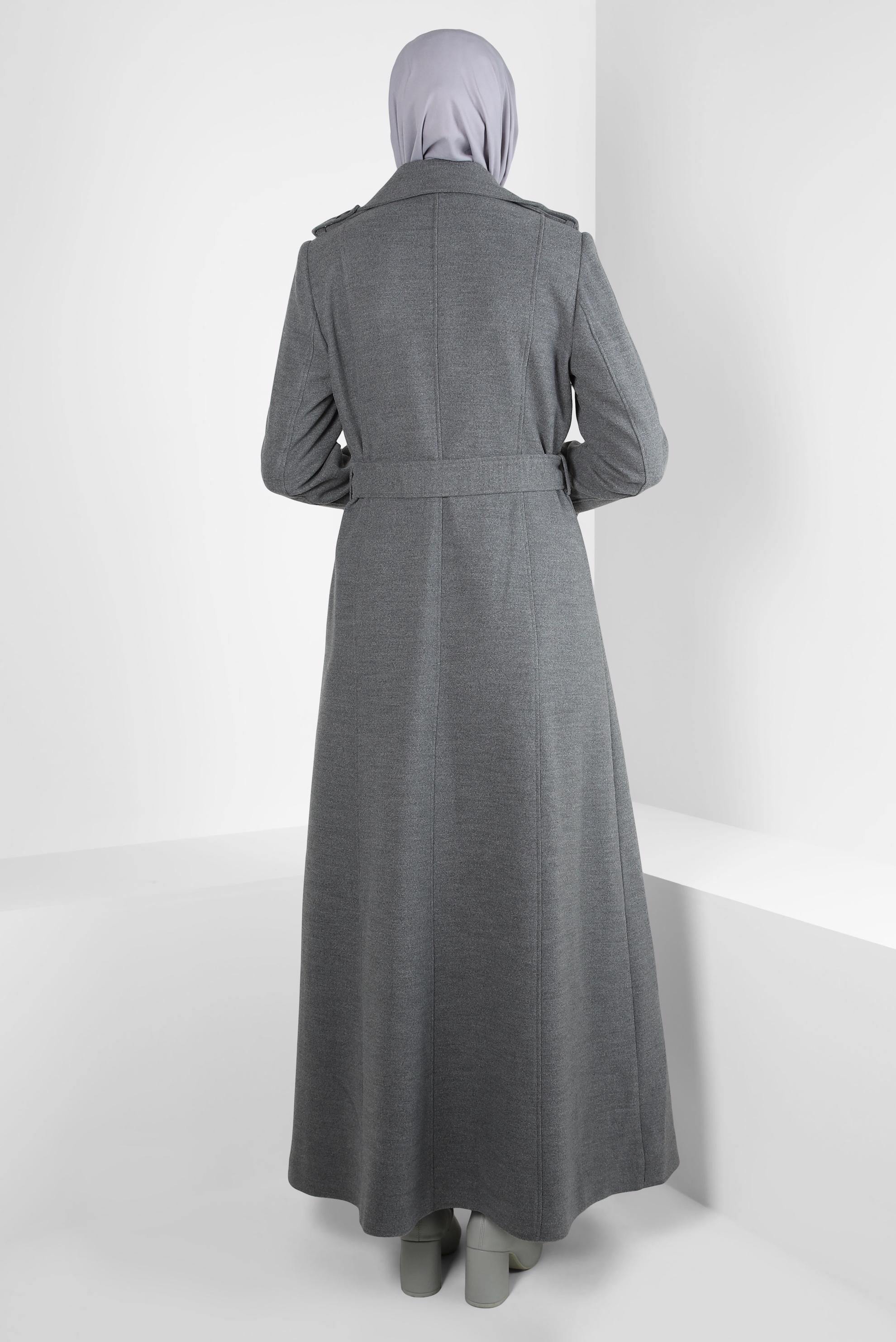 Vêtements hijab GRIS MANTEAU CEINTURE 90438