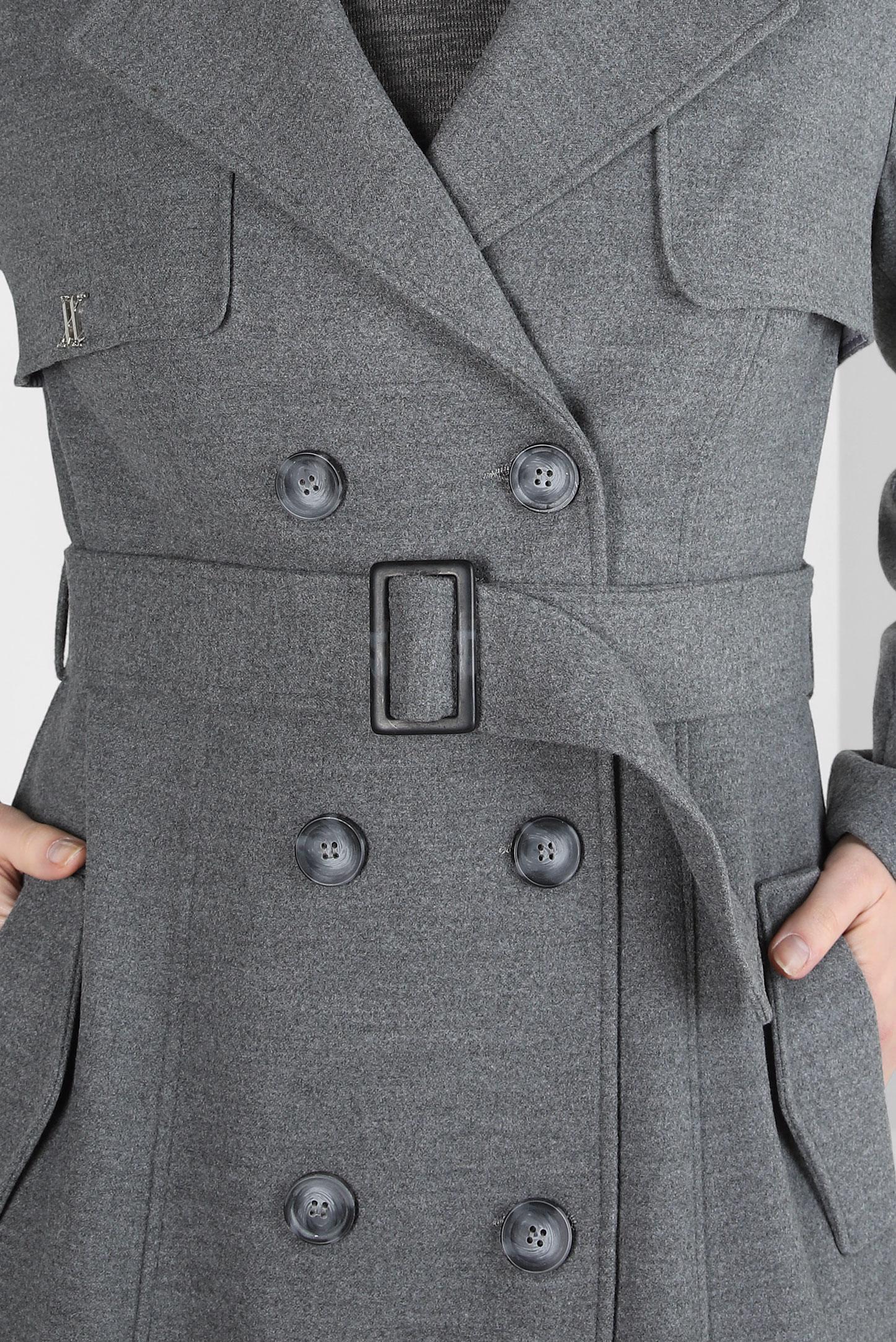 Vêtements hijab GRIS MANTEAU CEINTURE 90438