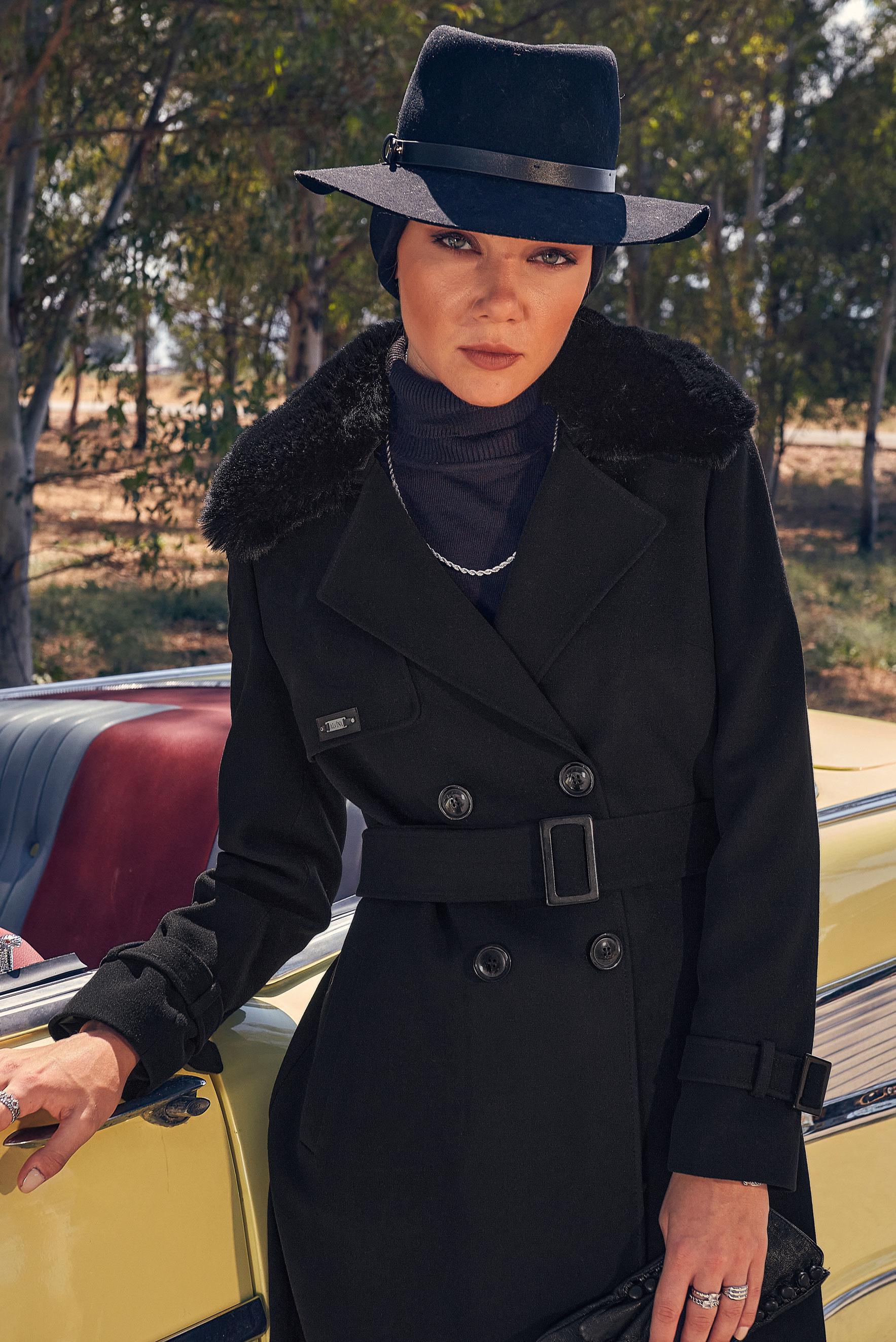 Hijab clothing BLACK BELTED COAT 90439