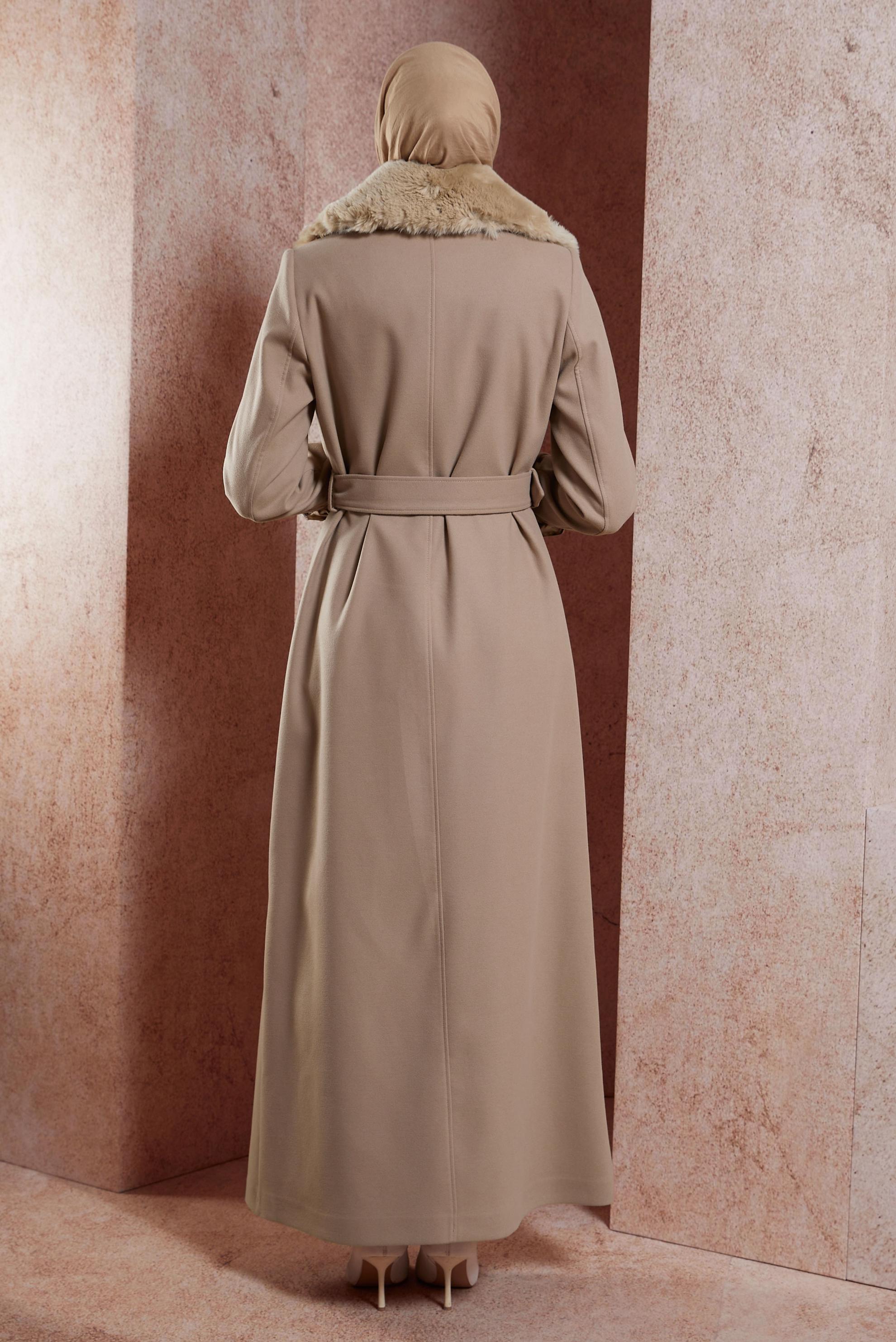 Vêtements hijab BRUN MANTEAU CEINTURE 90439