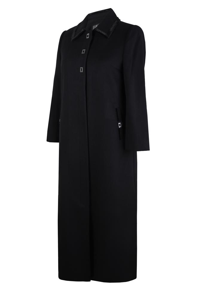 Vêtements hijab NOIR MANTEAU AVEC DÉTAIL ACCESSOIRE 90467 - ALVİNA