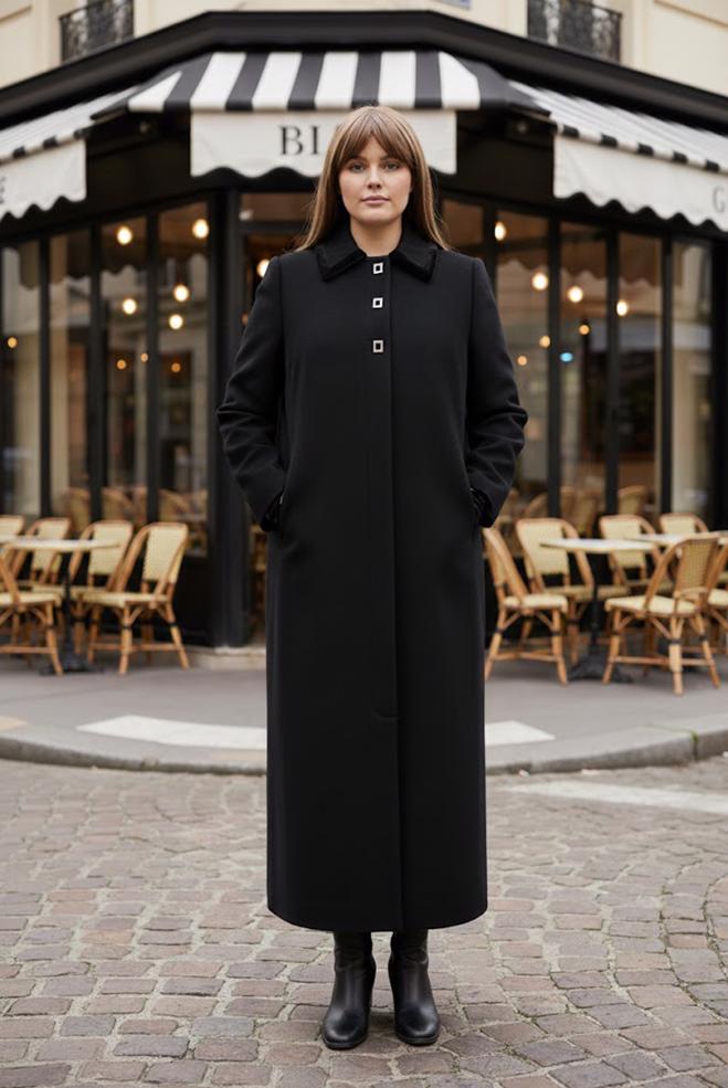 Hijab clothing BLACK OVERCOAT WITH ACCESSORY DETAIL 90467 - ALVİNA