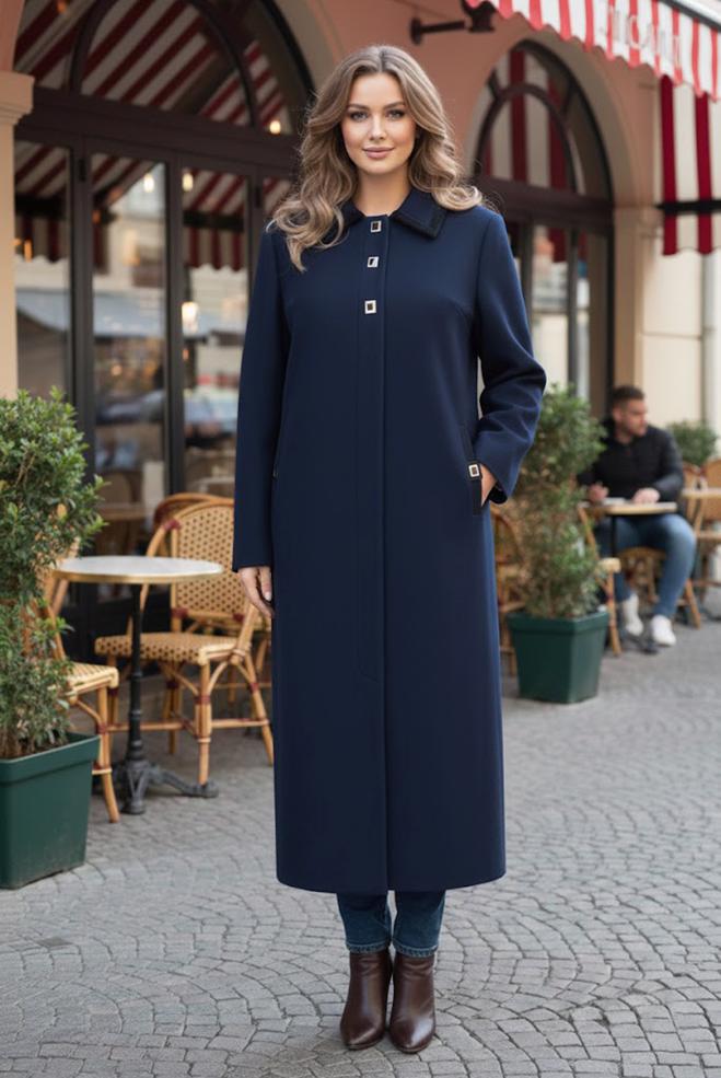 Hijab clothing NAVY BLUE OVERCOAT WITH ACCESSORY DETAIL 90467 - ALVİNA