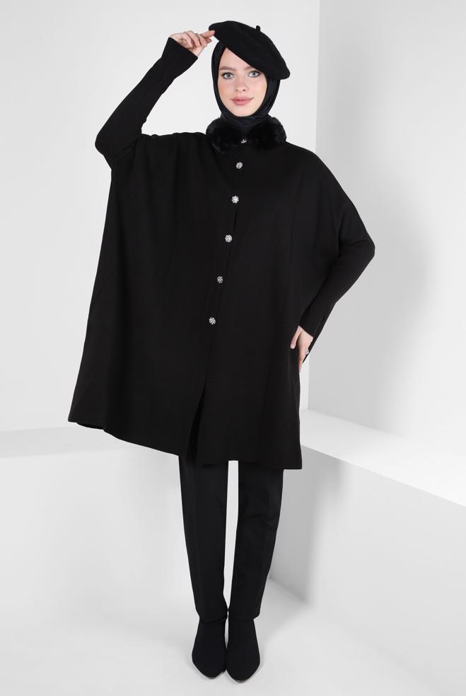 Tesettür giyim SİYAH TRİKO PANÇO 44080 - ALVİNA