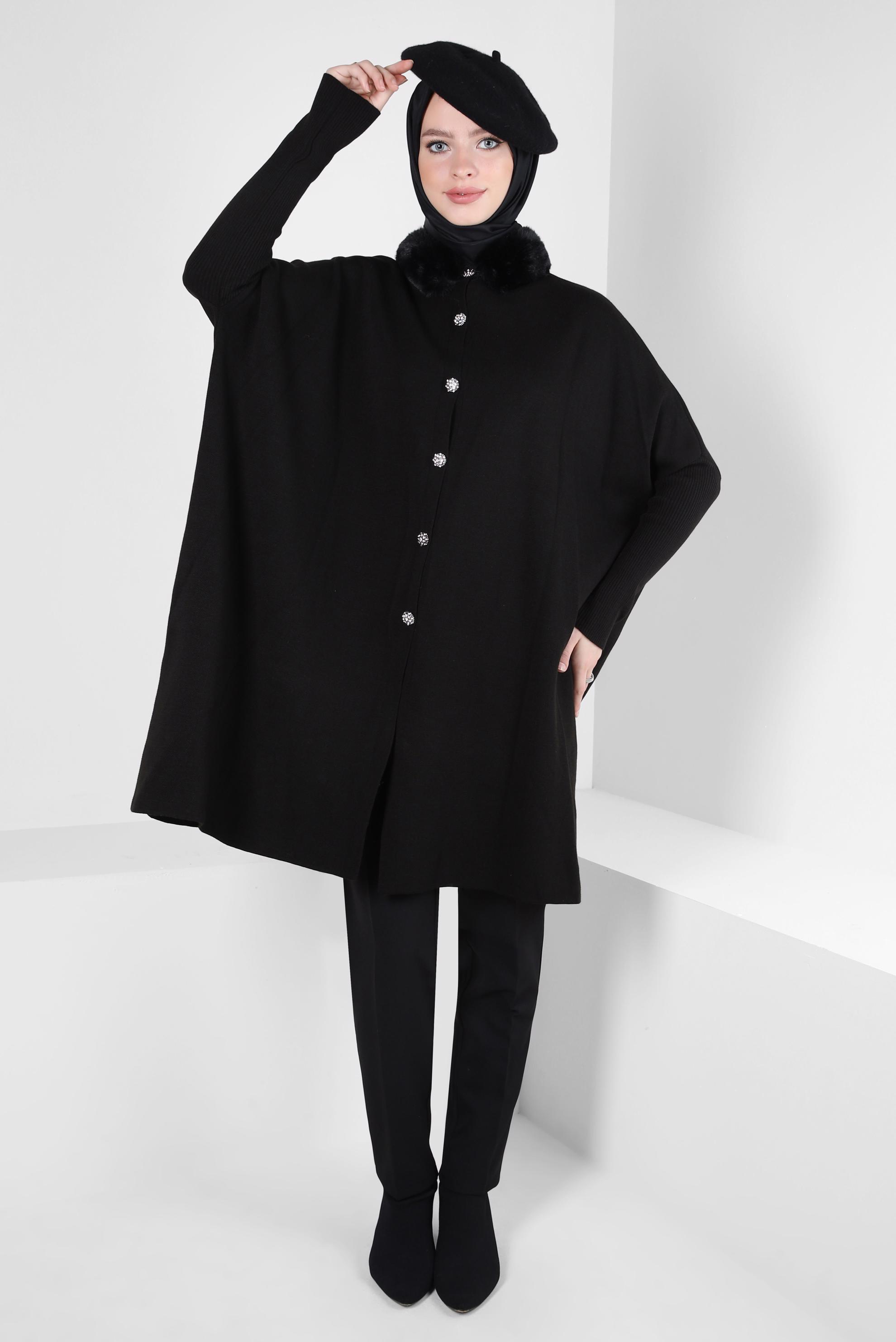 Vêtements hijab NOIR PONCHO TRICOT 44080