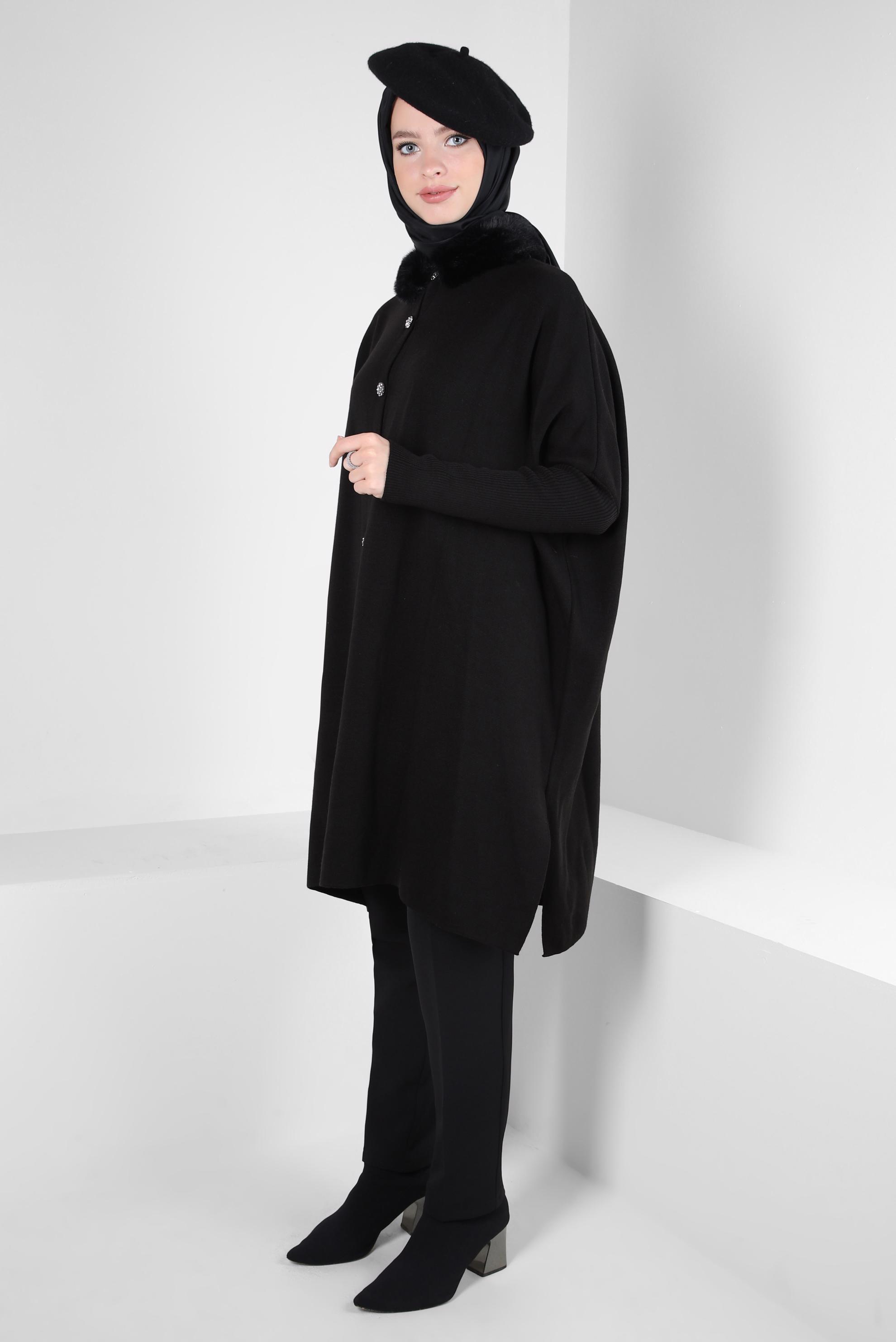 Vêtements hijab NOIR PONCHO TRICOT 44080