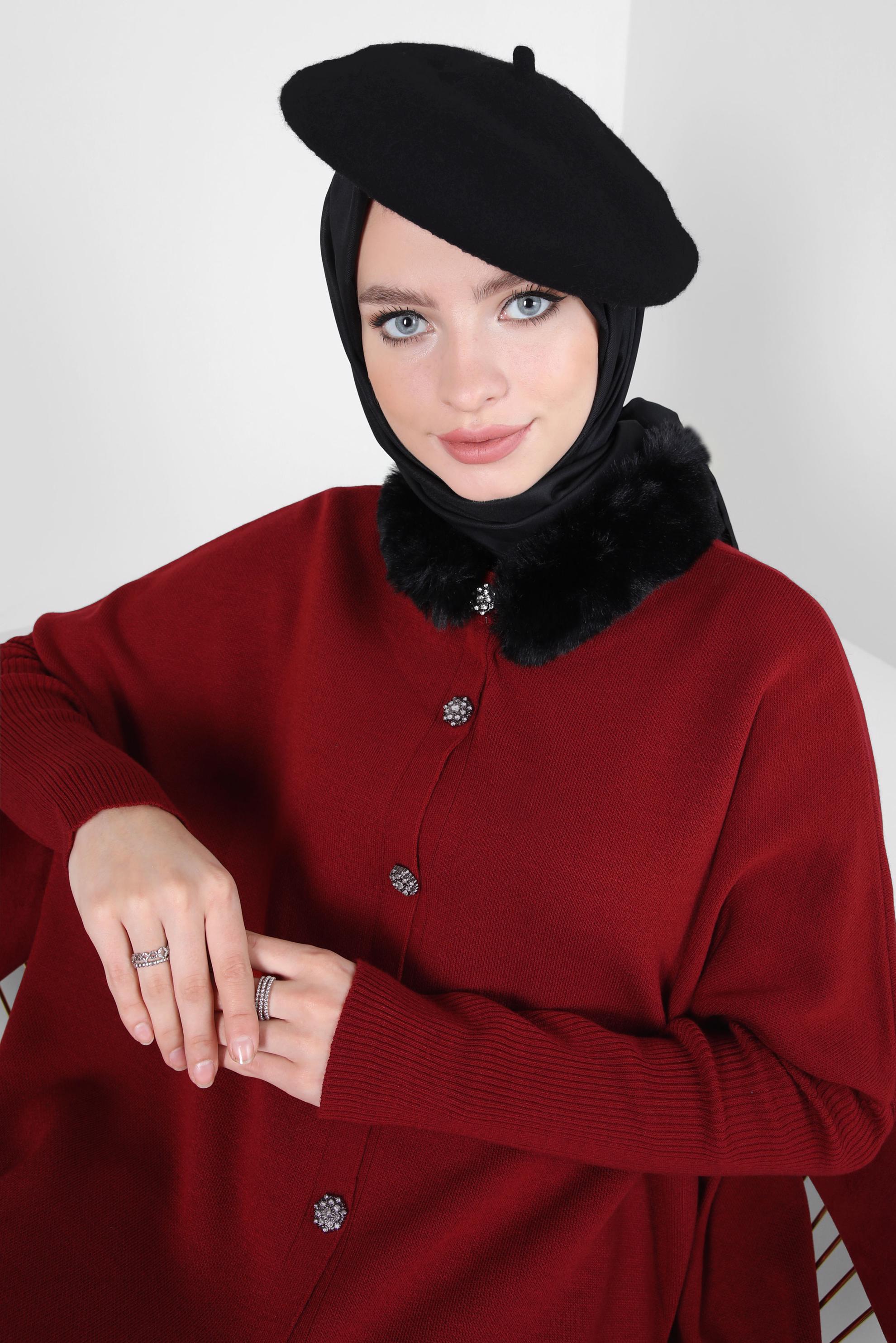 Vêtements hijab ROUGE BORDEAUX PONCHO TRICOT 44080