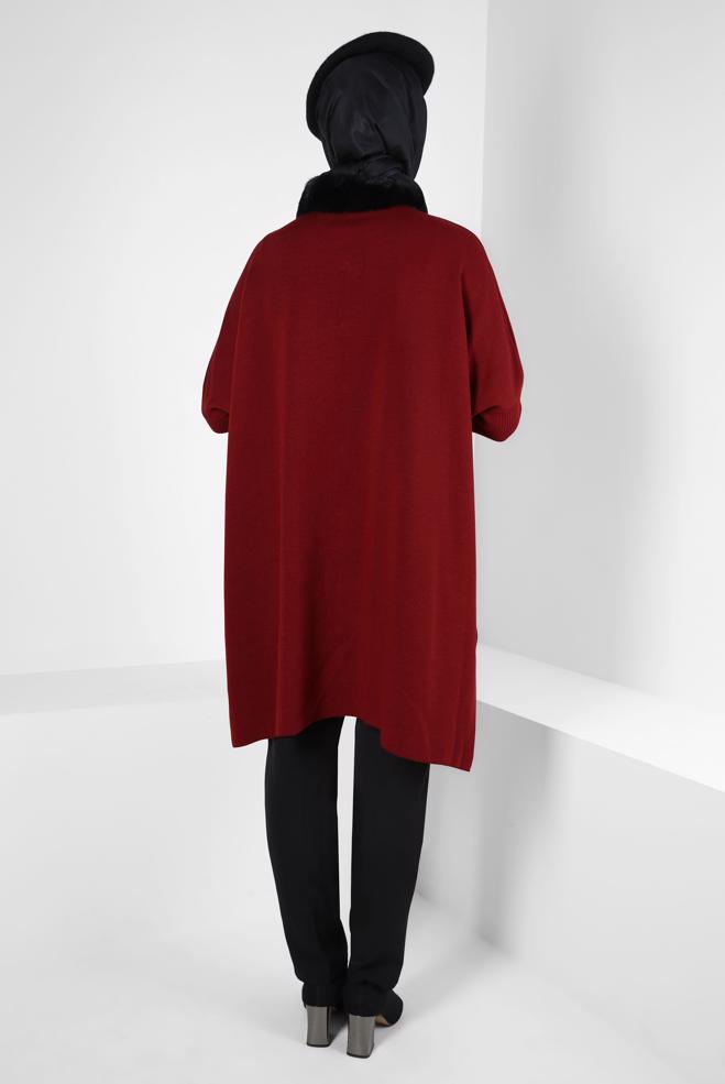 Tesettür giyim BORDO TRİKO PANÇO 44080 - ALVİNA