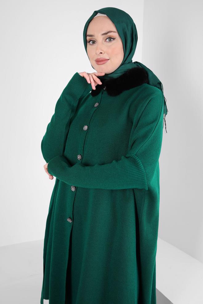 Tesettür giyim YEŞİL TRİKO PANÇO 44080 - ALVİNA