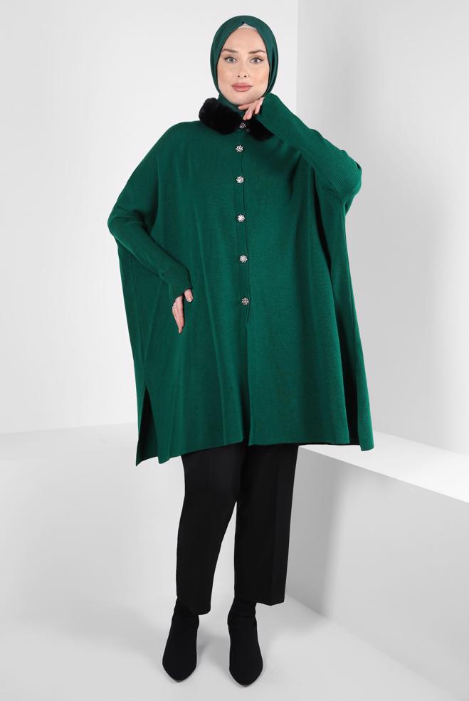 Tesettür giyim YEŞİL TRİKO PANÇO 44080 - ALVİNA