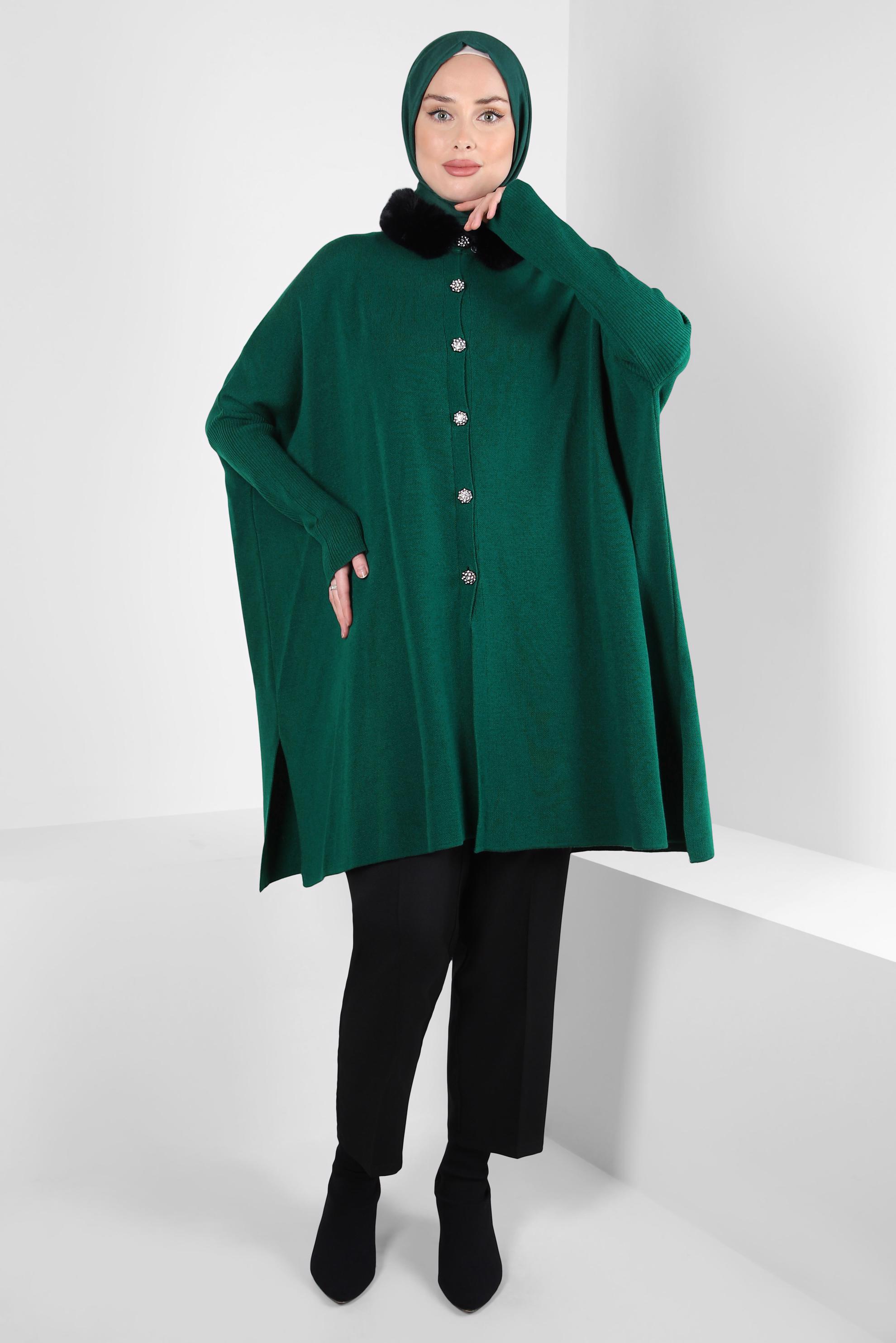 Tesettür giyim YEŞİL TRİKO PANÇO 44080