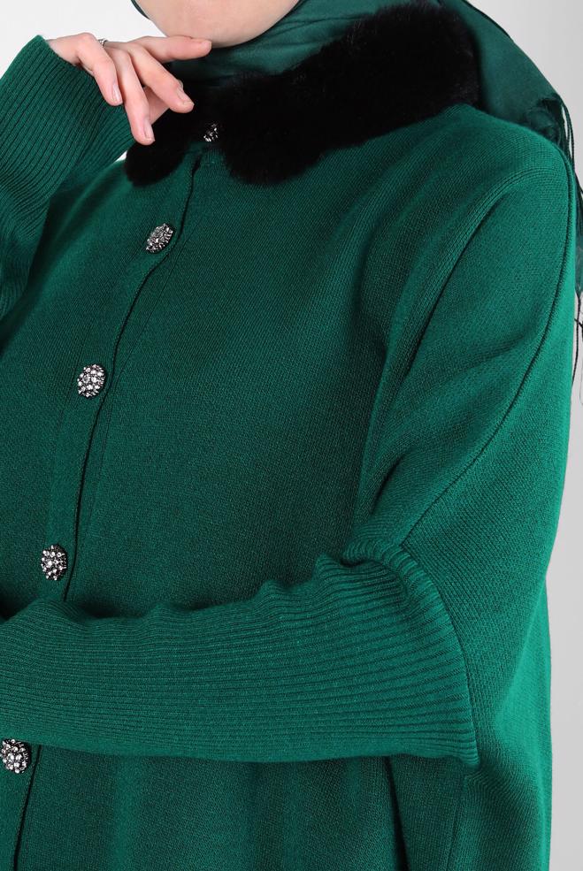 Tesettür giyim YEŞİL TRİKO PANÇO 44080 - ALVİNA