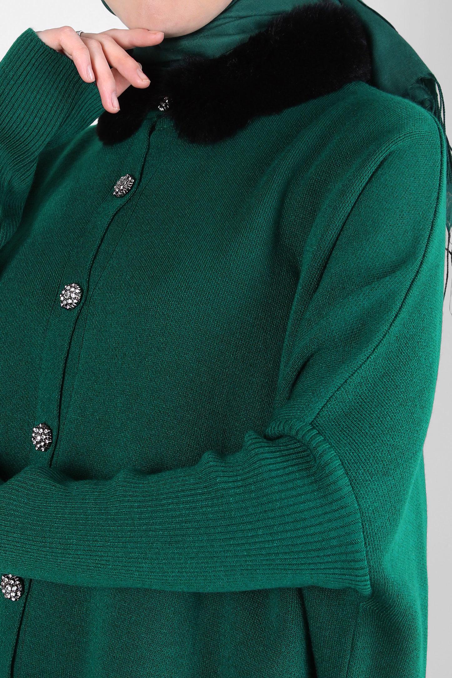 Tesettür giyim YEŞİL TRİKO PANÇO 44080