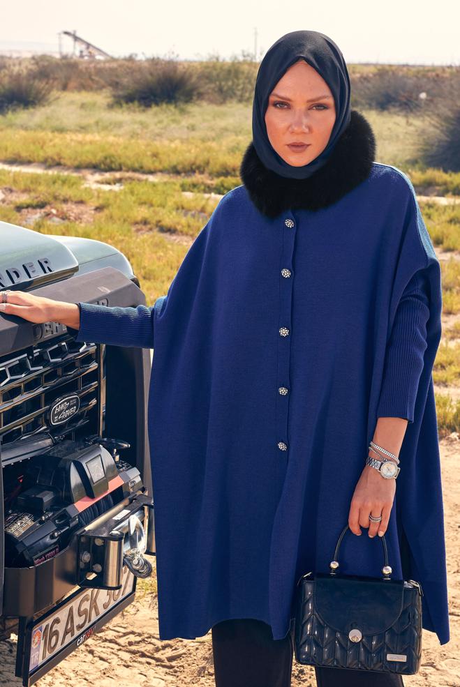 Tesettür giyim MAVİ TRİKO PANÇO 44080 - ALVİNA