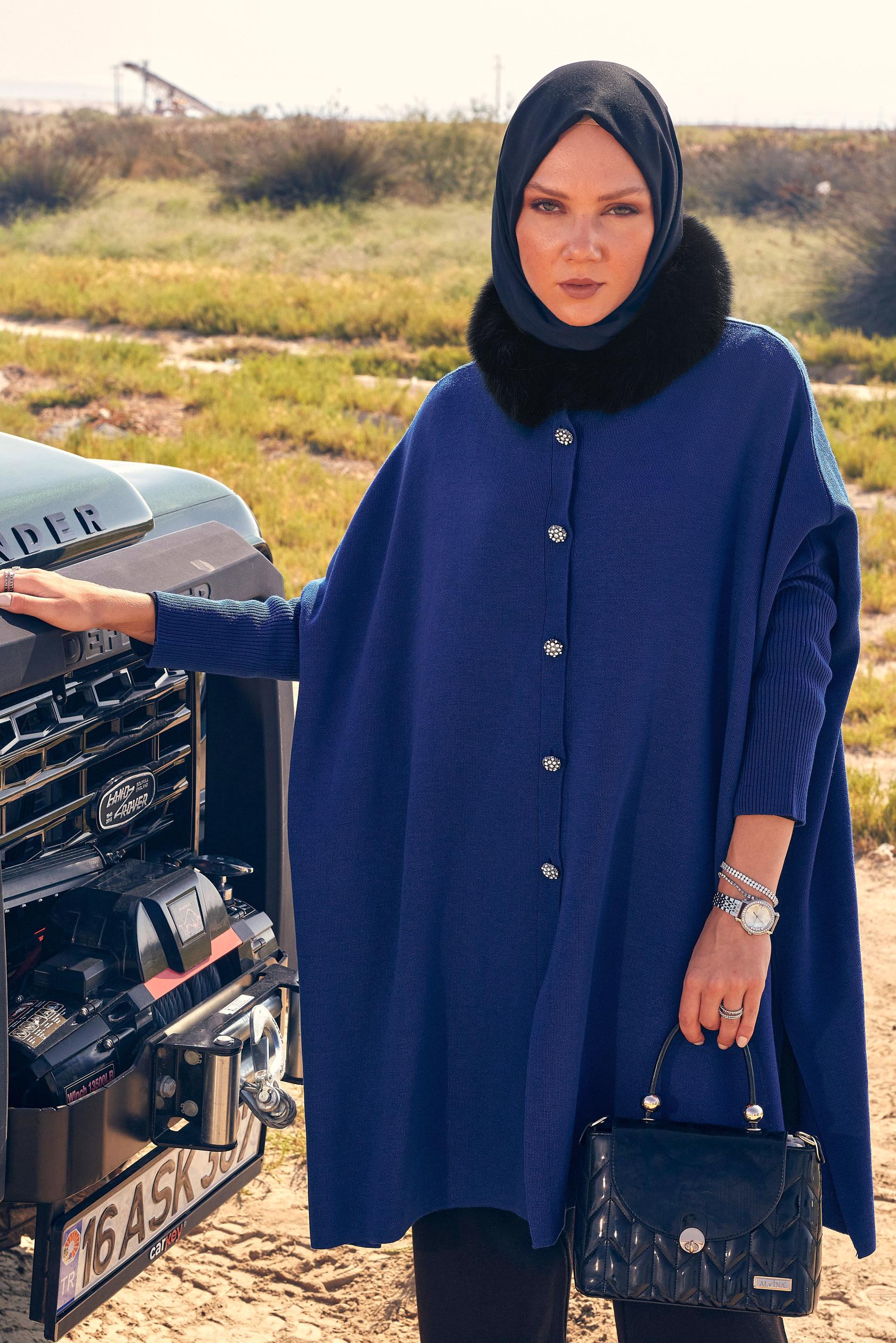 Vêtements hijab BLEU PONCHO TRICOT 44080