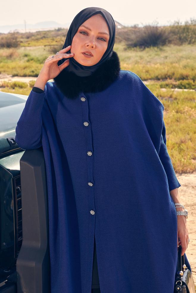 Tesettür giyim MAVİ TRİKO PANÇO 44080 - ALVİNA