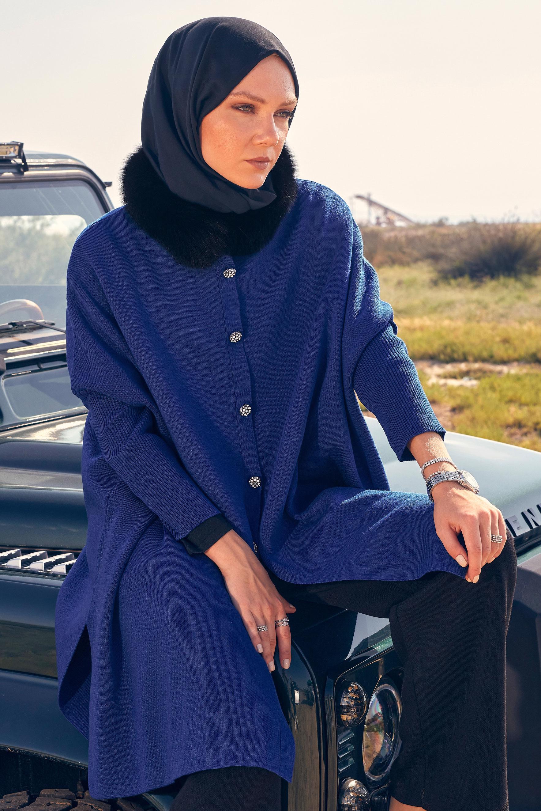 Vêtements hijab BLEU PONCHO TRICOT 44080