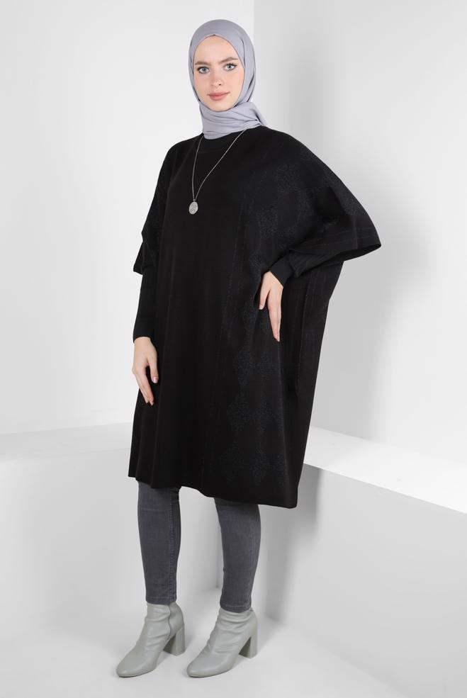 Tesettür giyim SİYAH TRİKO PANÇO 44095 - ALVİNA