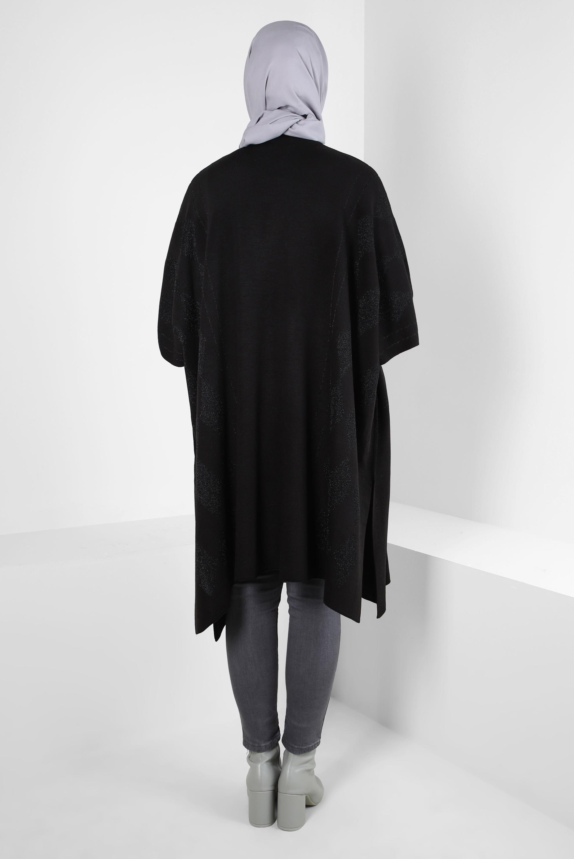 Tesettür giyim SİYAH TRİKO PANÇO 44095