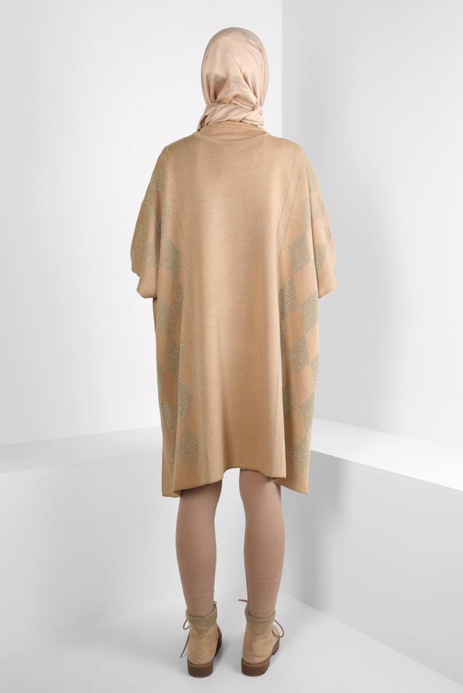 Tesettür giyim KAHVE TRİKO PANÇO 44095 - ALVİNA