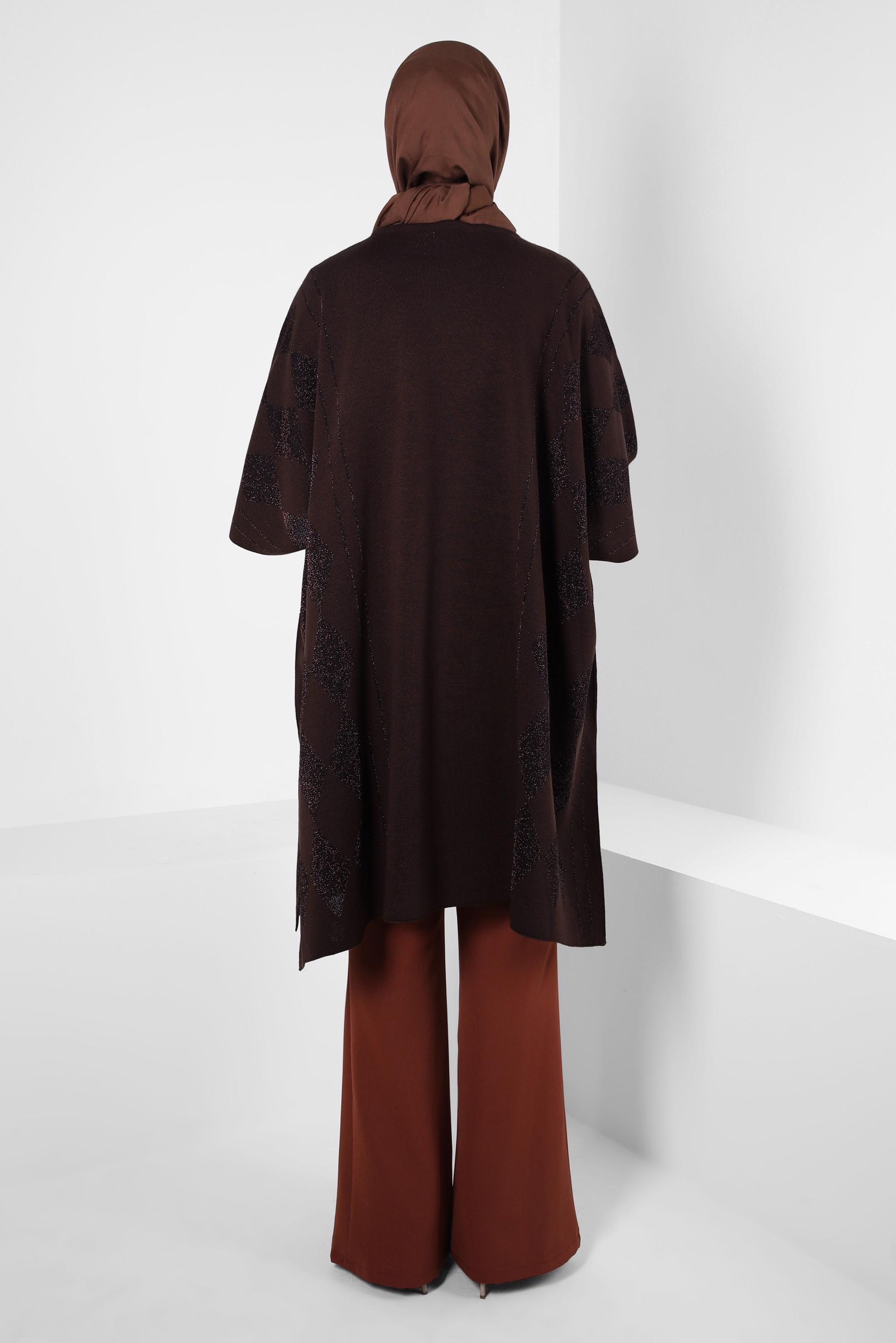 Tesettür giyim KAHVE TRİKO PANÇO 44095