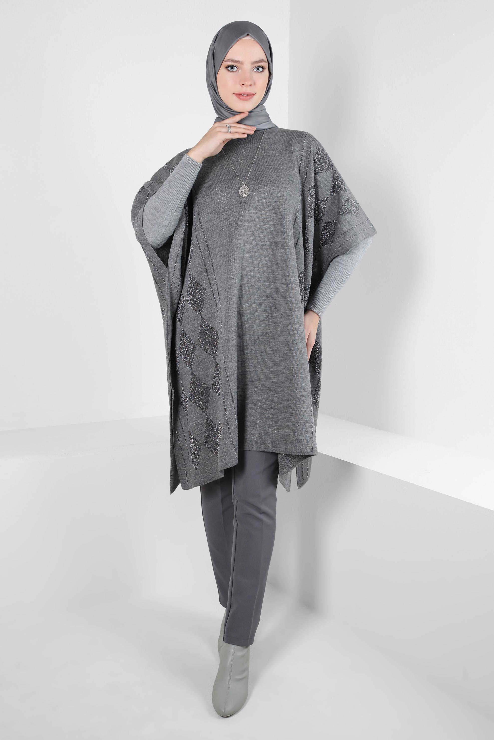 Vêtements hijab GRIS PONCHO TRICOT 44095
