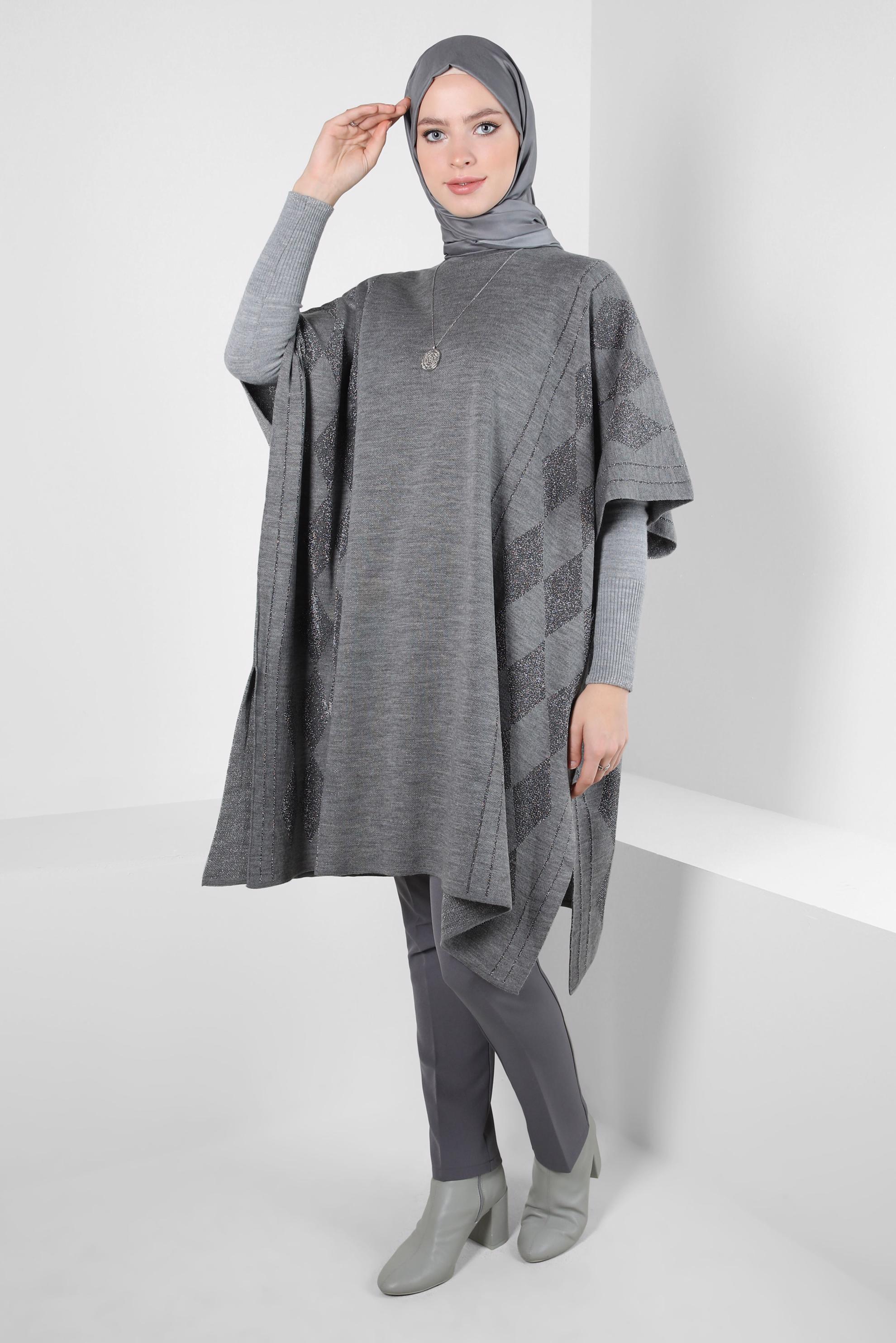 Vêtements hijab GRIS PONCHO TRICOT 44095