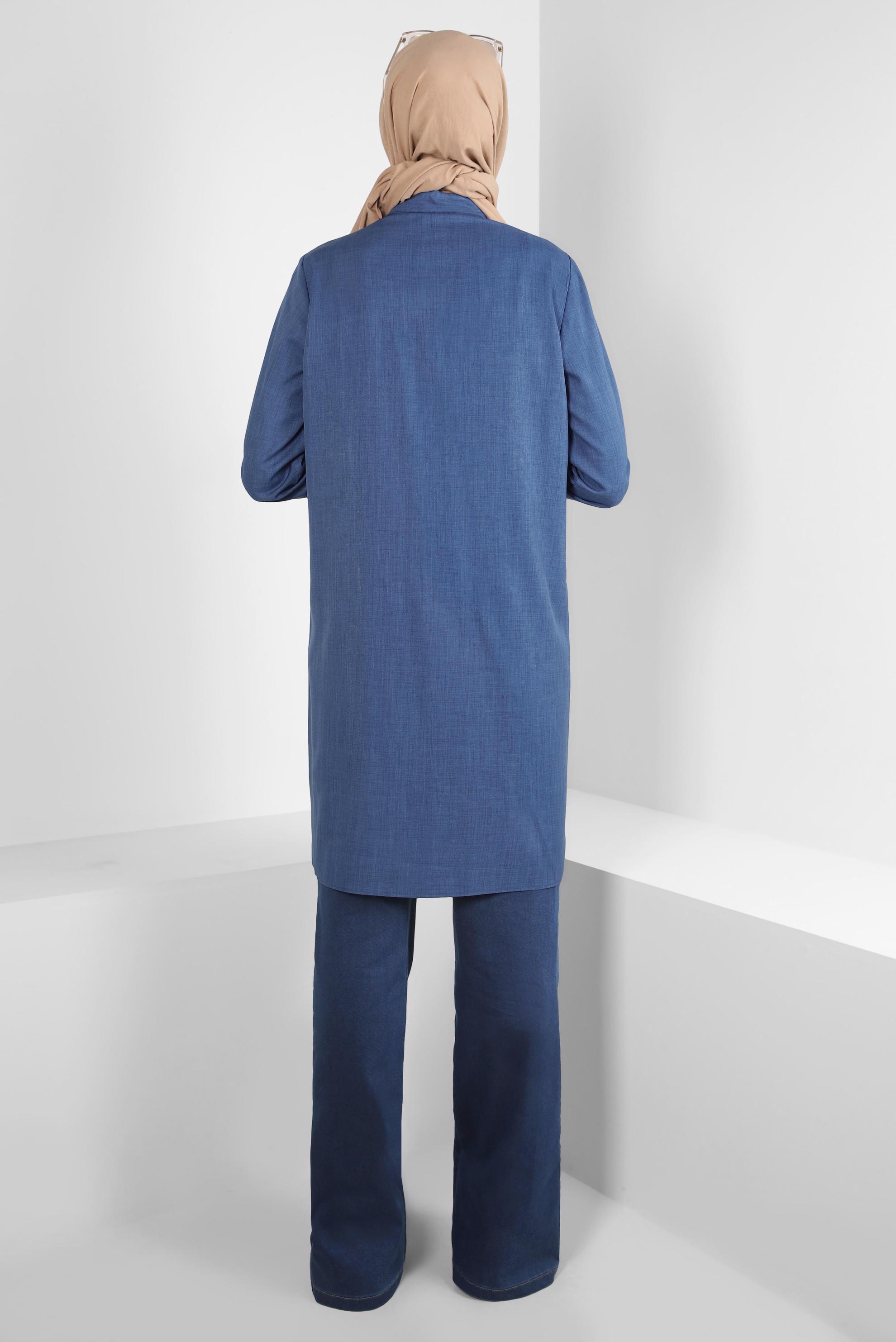 Tesettür giyim MAVİ YIRTMAÇ DETAYLI DENİM PANTOLON 70601