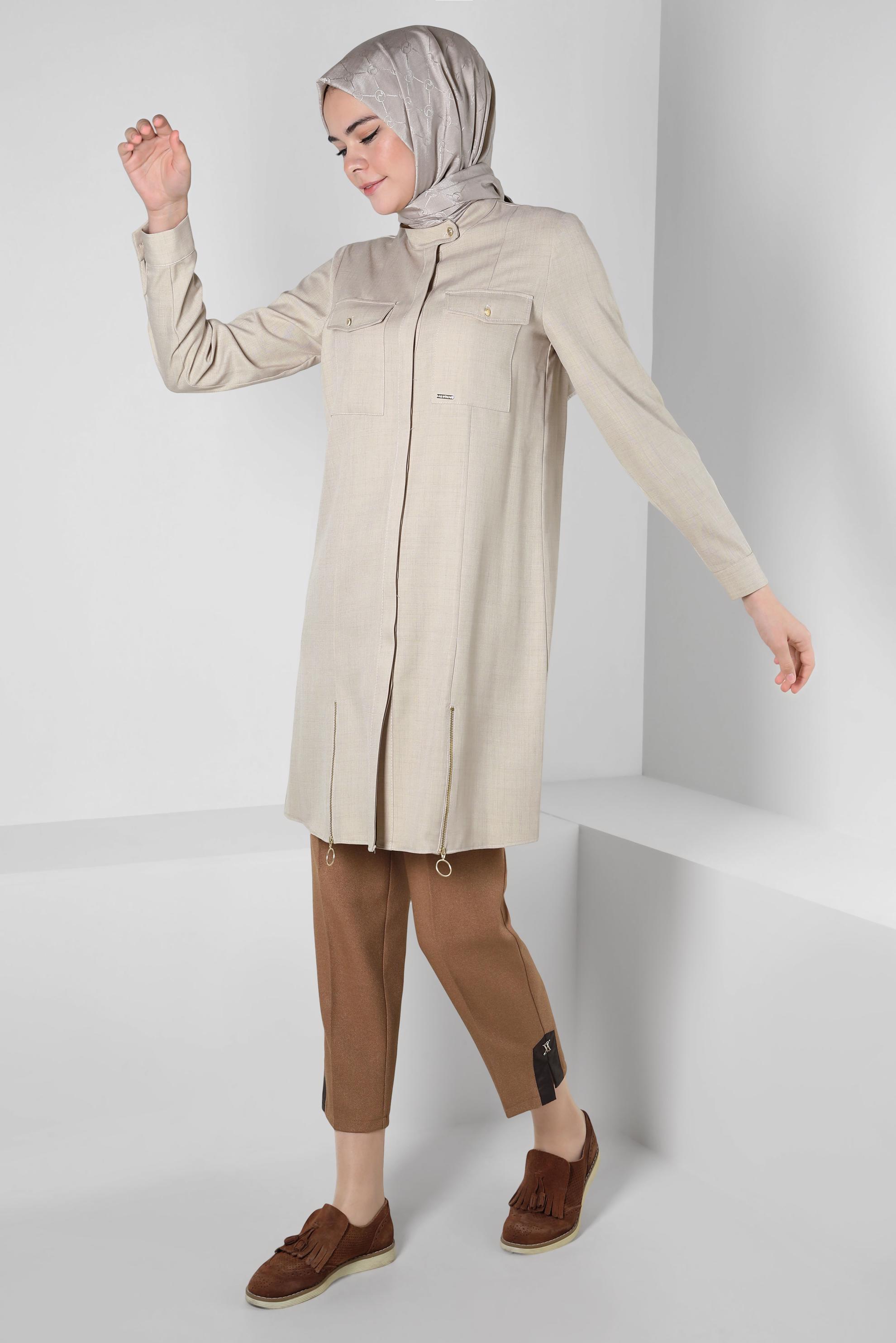 Tesettür giyim KAHVE HAVUÇ KESİM PANTOLON 70603